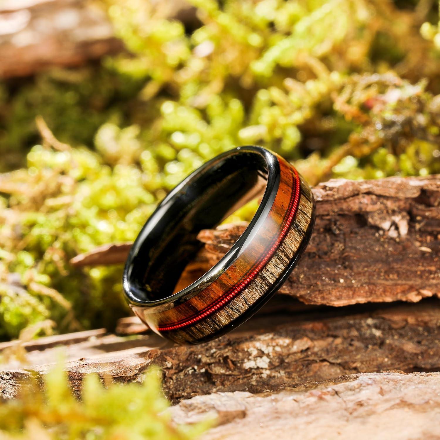 imageKing Will Tungsten Wedding Band for Men 8mm Domed Ring ArrowGuitar String Inlay Promise Ring for Him Comfort FitABrown Black