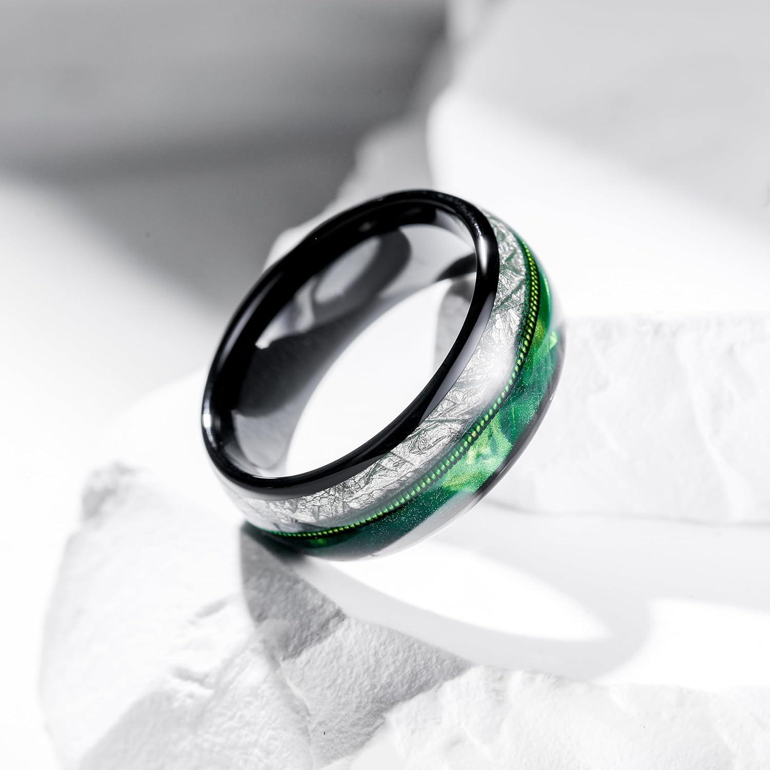 imageKing Will Tungsten Wedding Band for Men 8mm Domed Ring ArrowGuitar String Inlay Promise Ring for Him Comfort FitAGreen Silver Black