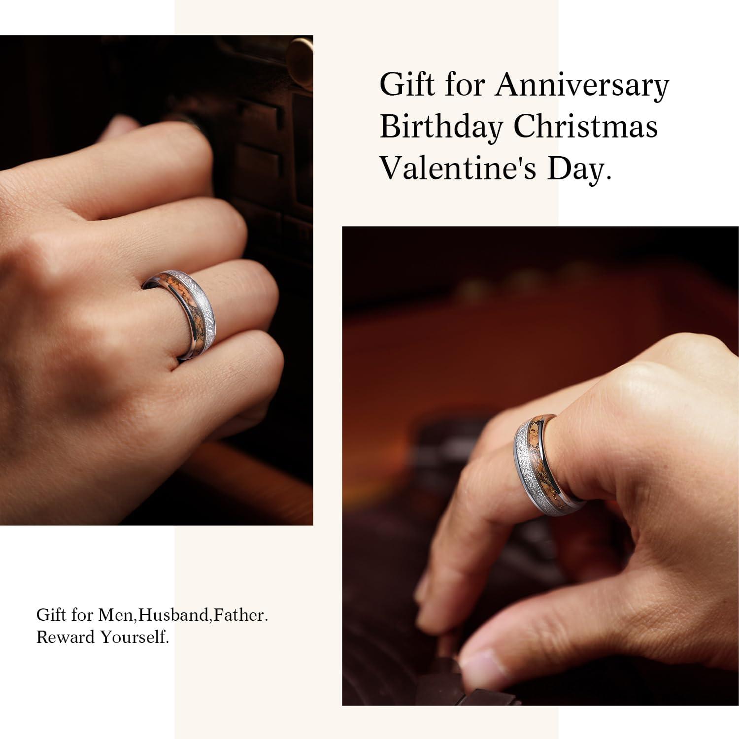 imageKing Will Tungsten Wedding Band for Men 8mm Domed Ring ArrowGuitar String Inlay Promise Ring for Him Comfort FitASilver Brown