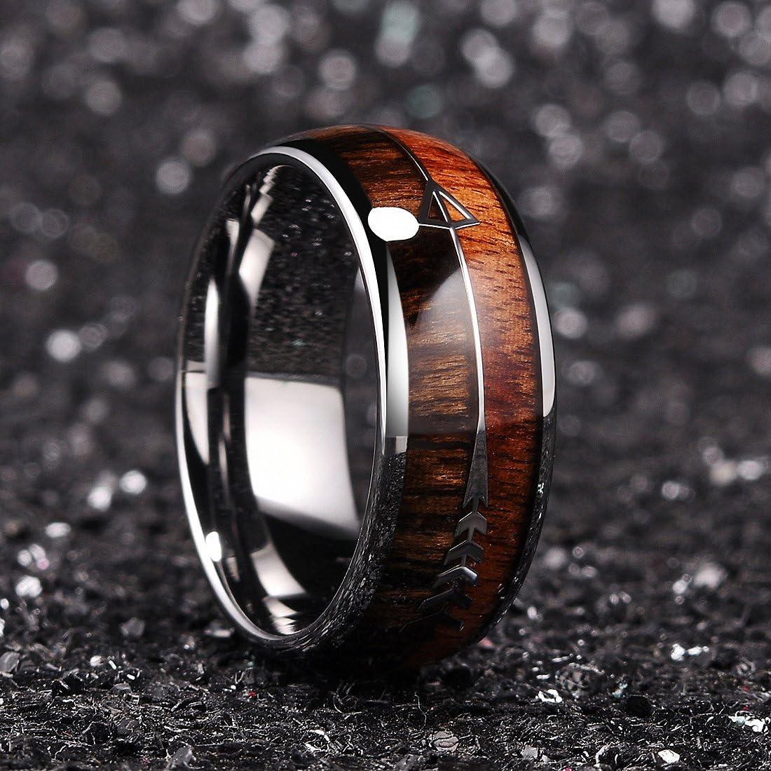 imageKing Will Tungsten Wedding Band for Men 8mm Domed Ring ArrowGuitar String Inlay Promise Ring for Him Comfort FitBsilverallwood