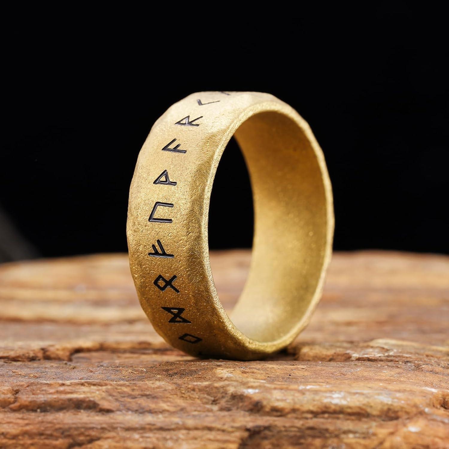 imageKing Will Viking Stainless Steel Wedding Band 8mm Men Ring with Tree of Life Rune Design and Abalone Shell Inlay in GreyGoldBlack Vintage FinishComfort Fit Size 714GoldRunesA