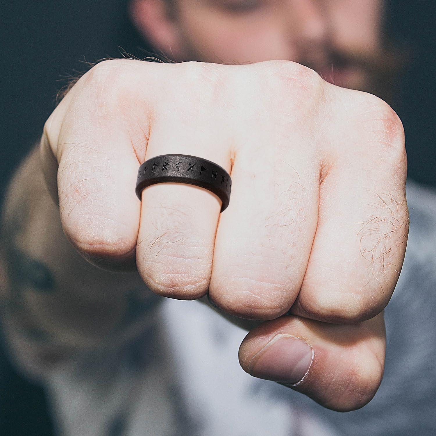 imageKing Will Viking Stainless Steel Wedding Band 8mm Men Ring with Tree of Life Rune Design and Abalone Shell Inlay in GreyGoldBlack Vintage FinishComfort Fit Size 714GrayRunesB