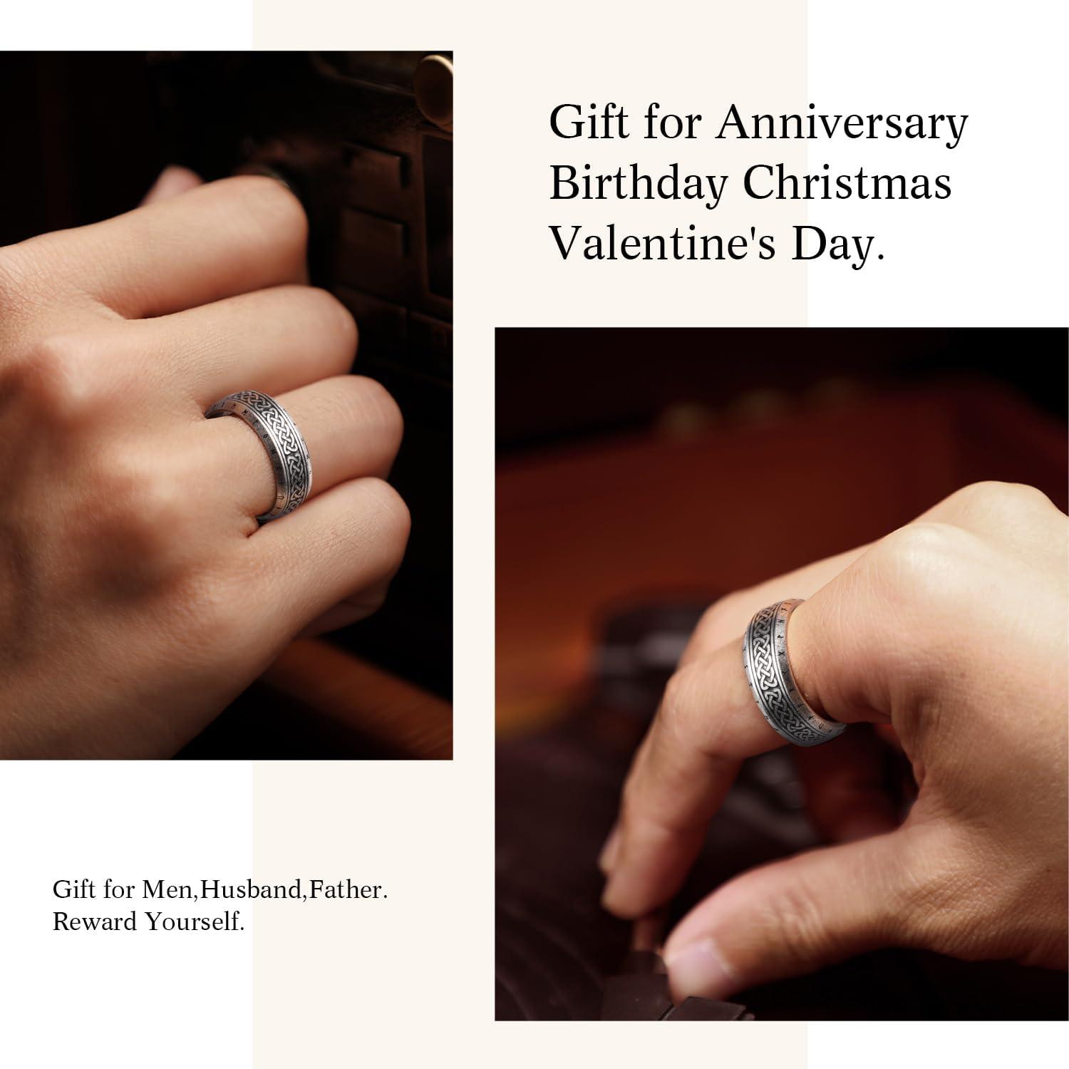 imageKing Will Viking Stainless Steel Wedding Band 8mm Men Ring with Tree of Life Rune Design and Abalone Shell Inlay in GreyGoldBlack Vintage FinishComfort Fit Size 714GrayRunesA