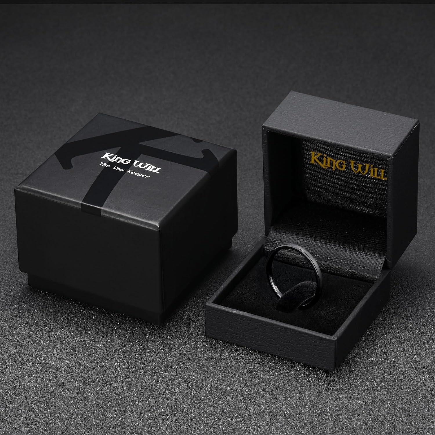 imageKing Will Wedding Band for Men Women 24678mm Domed Matte Brushed Tungsten Carbide Rings SolidDual Color Engagement Rings Comfort FitBlack2mm