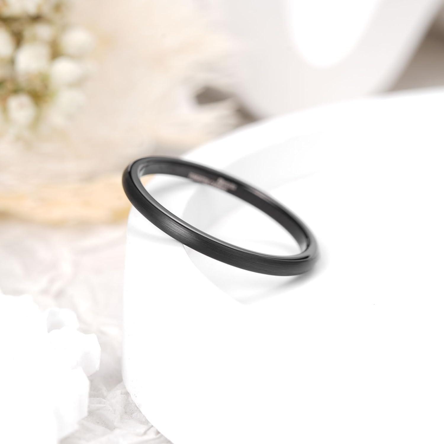 imageKing Will Wedding Band for Men Women 24678mm Domed Matte Brushed Tungsten Carbide Rings SolidDual Color Engagement Rings Comfort FitBlack2mm