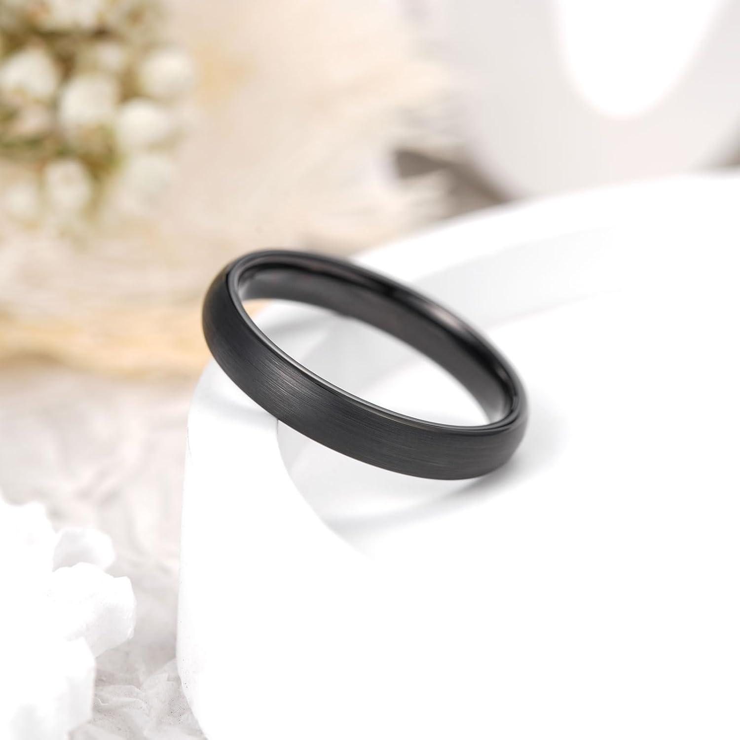 imageKing Will Wedding Band for Men Women 24678mm Domed Matte Brushed Tungsten Carbide Rings SolidDual Color Engagement Rings Comfort FitBlack4mm