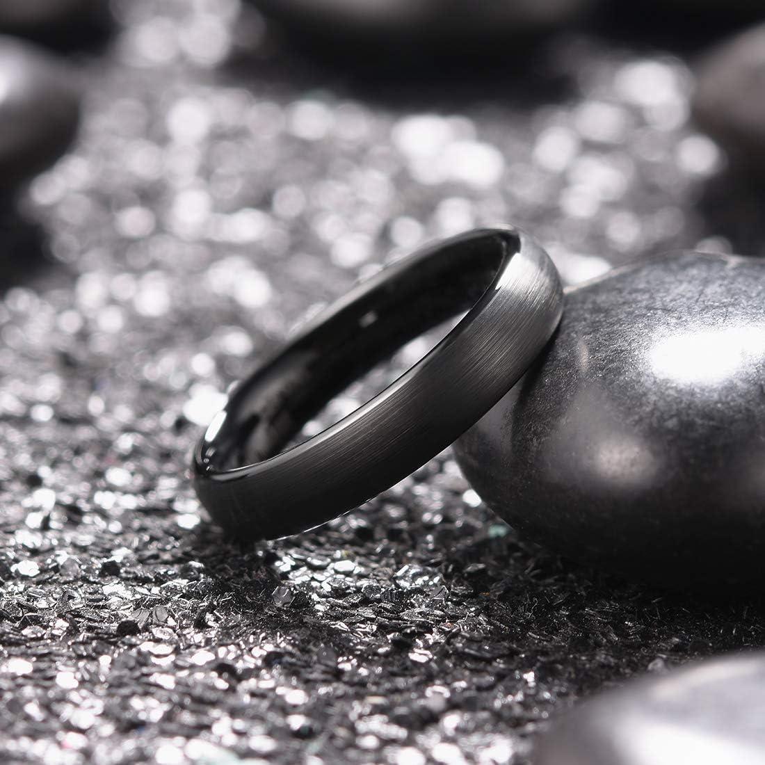 imageKing Will Wedding Band for Men Women 24678mm Domed Matte Brushed Tungsten Carbide Rings SolidDual Color Engagement Rings Comfort FitBlack4mm