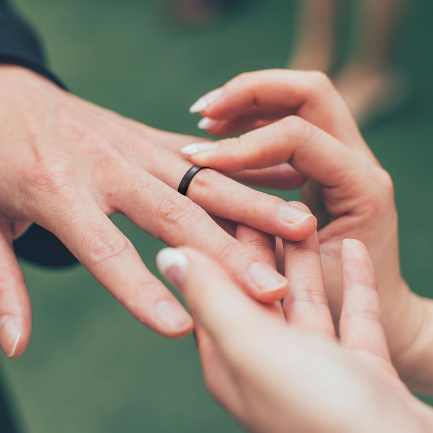 imageKing Will Wedding Band for Men Women 24678mm Domed Matte Brushed Tungsten Carbide Rings SolidDual Color Engagement Rings Comfort FitBlack4mm