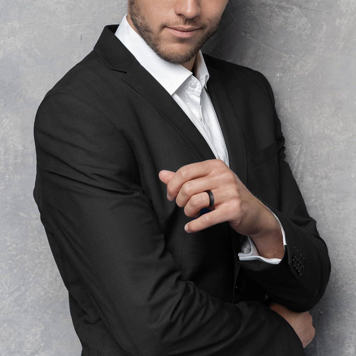 imageKing Will Wedding Band for Men Women 24678mm Domed Matte Brushed Tungsten Carbide Rings SolidDual Color Engagement Rings Comfort FitBlack6mm