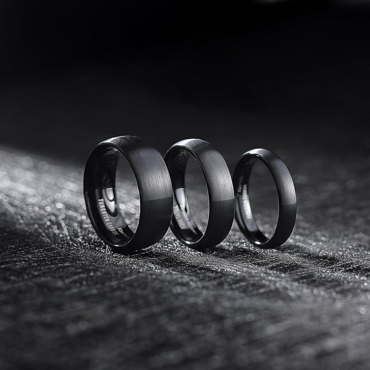 imageKing Will Wedding Band for Men Women 24678mm Domed Matte Brushed Tungsten Carbide Rings SolidDual Color Engagement Rings Comfort FitBlack6mm