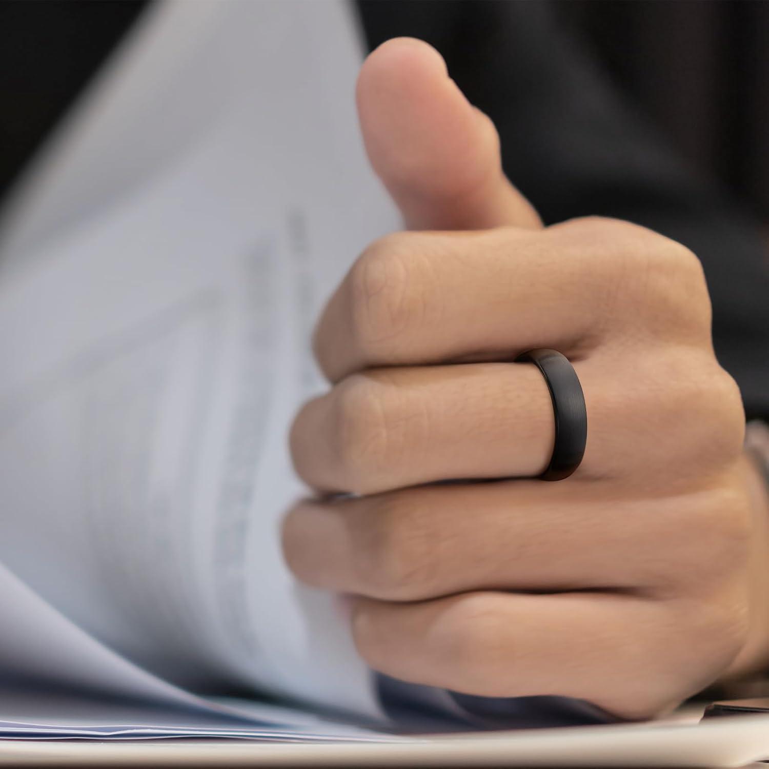 imageKing Will Wedding Band for Men Women 24678mm Domed Matte Brushed Tungsten Carbide Rings SolidDual Color Engagement Rings Comfort FitBlack6mm