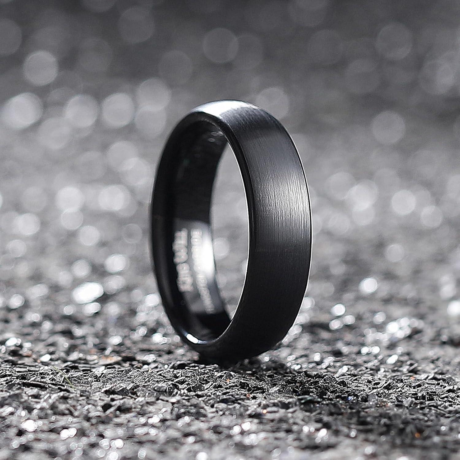 imageKing Will Wedding Band for Men Women 24678mm Domed Matte Brushed Tungsten Carbide Rings SolidDual Color Engagement Rings Comfort FitBlack6mm