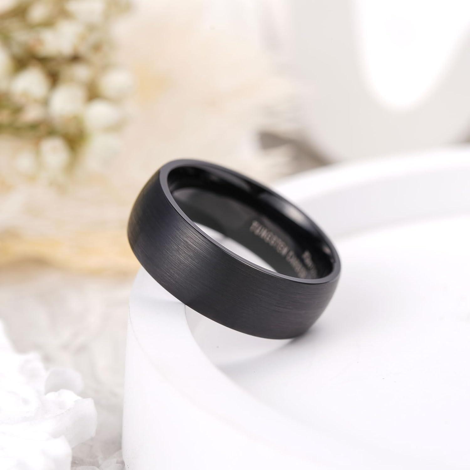 imageKing Will Wedding Band for Men Women 24678mm Domed Matte Brushed Tungsten Carbide Rings SolidDual Color Engagement Rings Comfort FitBlack8mm