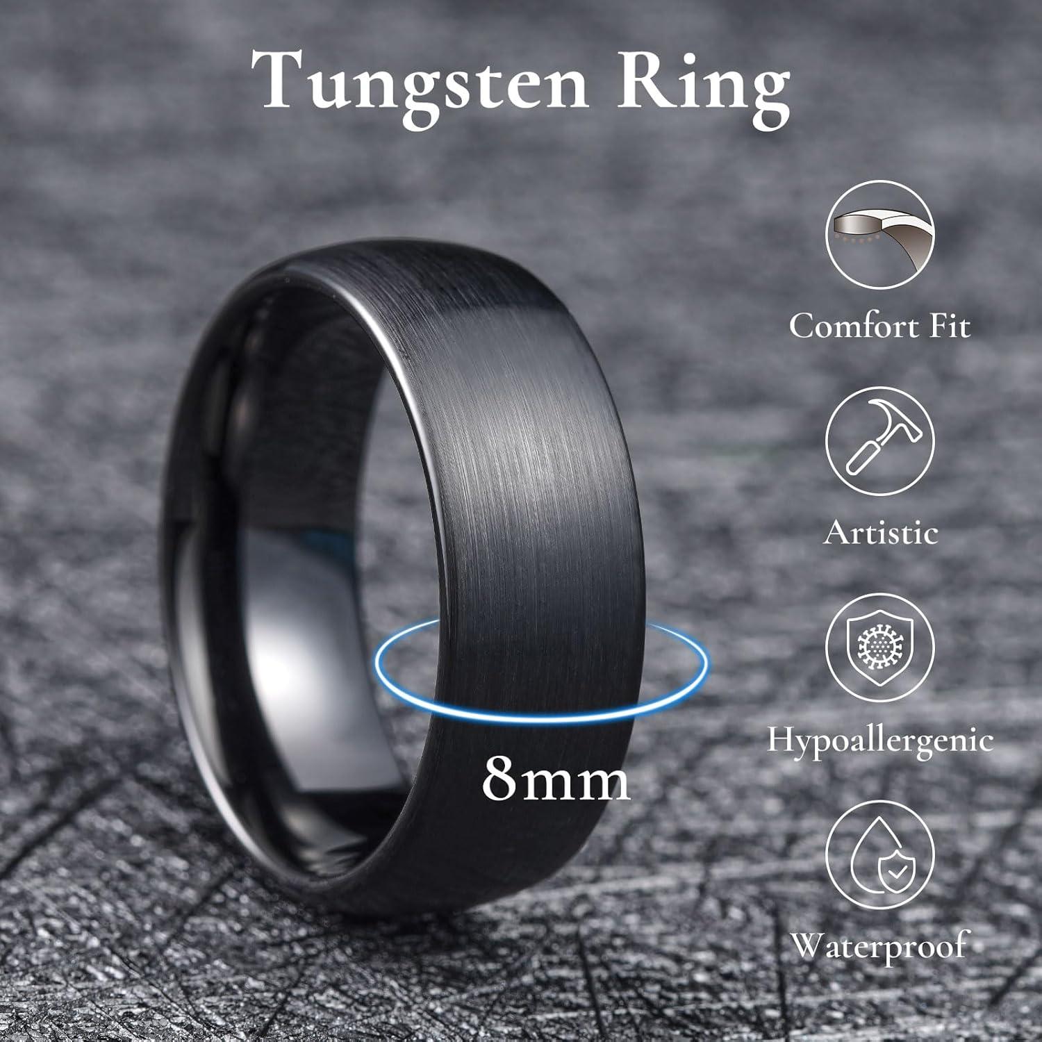 imageKing Will Wedding Band for Men Women 24678mm Domed Matte Brushed Tungsten Carbide Rings SolidDual Color Engagement Rings Comfort FitBlack8mm