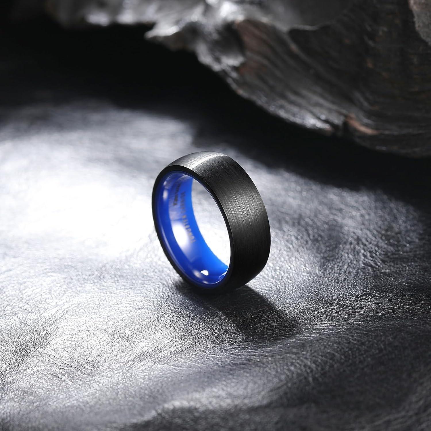 imageKing Will Wedding Band for Men Women 24678mm Domed Matte Brushed Tungsten Carbide Rings SolidDual Color Engagement Rings Comfort FitBlackBlue Ceramic8mm