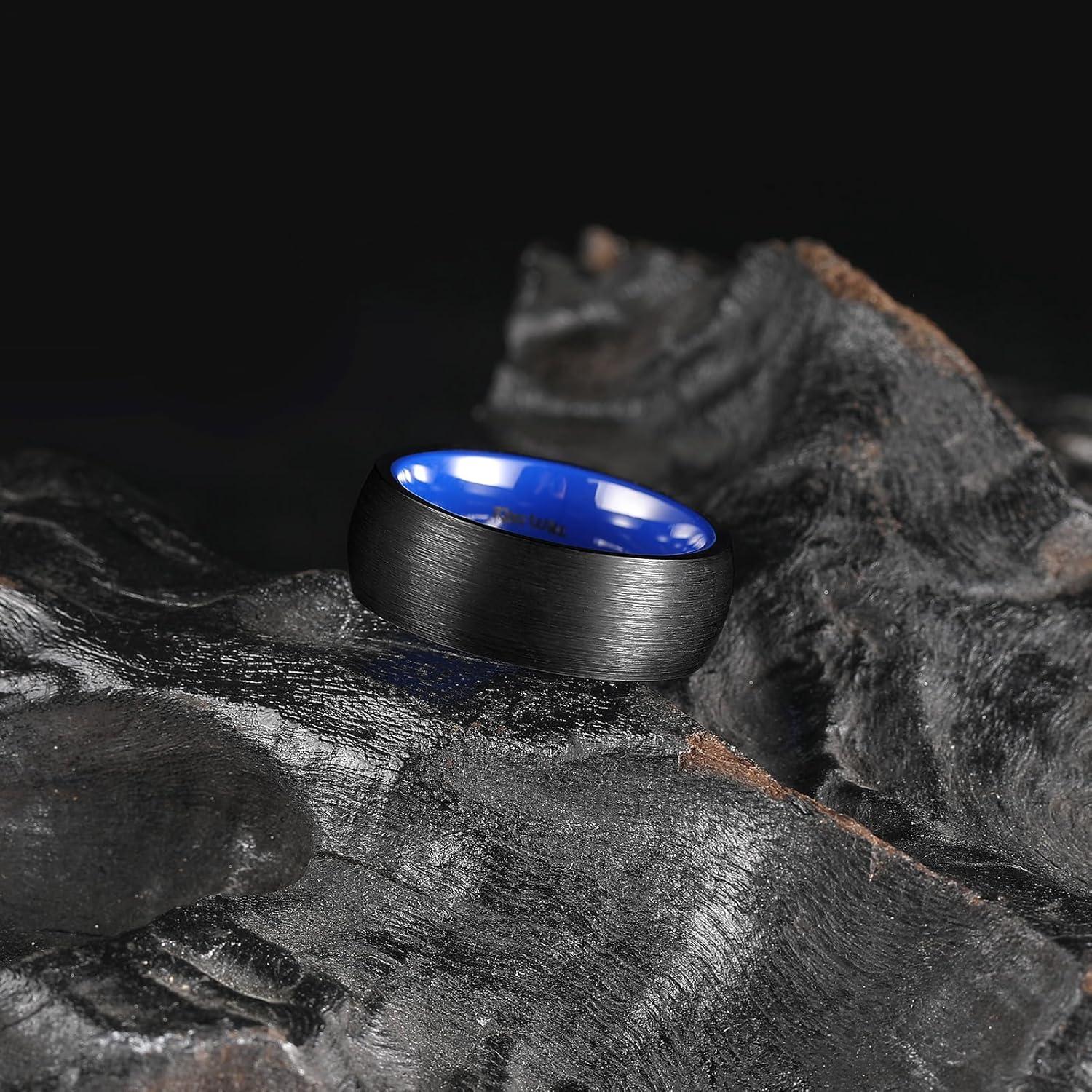 imageKing Will Wedding Band for Men Women 24678mm Domed Matte Brushed Tungsten Carbide Rings SolidDual Color Engagement Rings Comfort FitBlackBlue Ceramic8mm