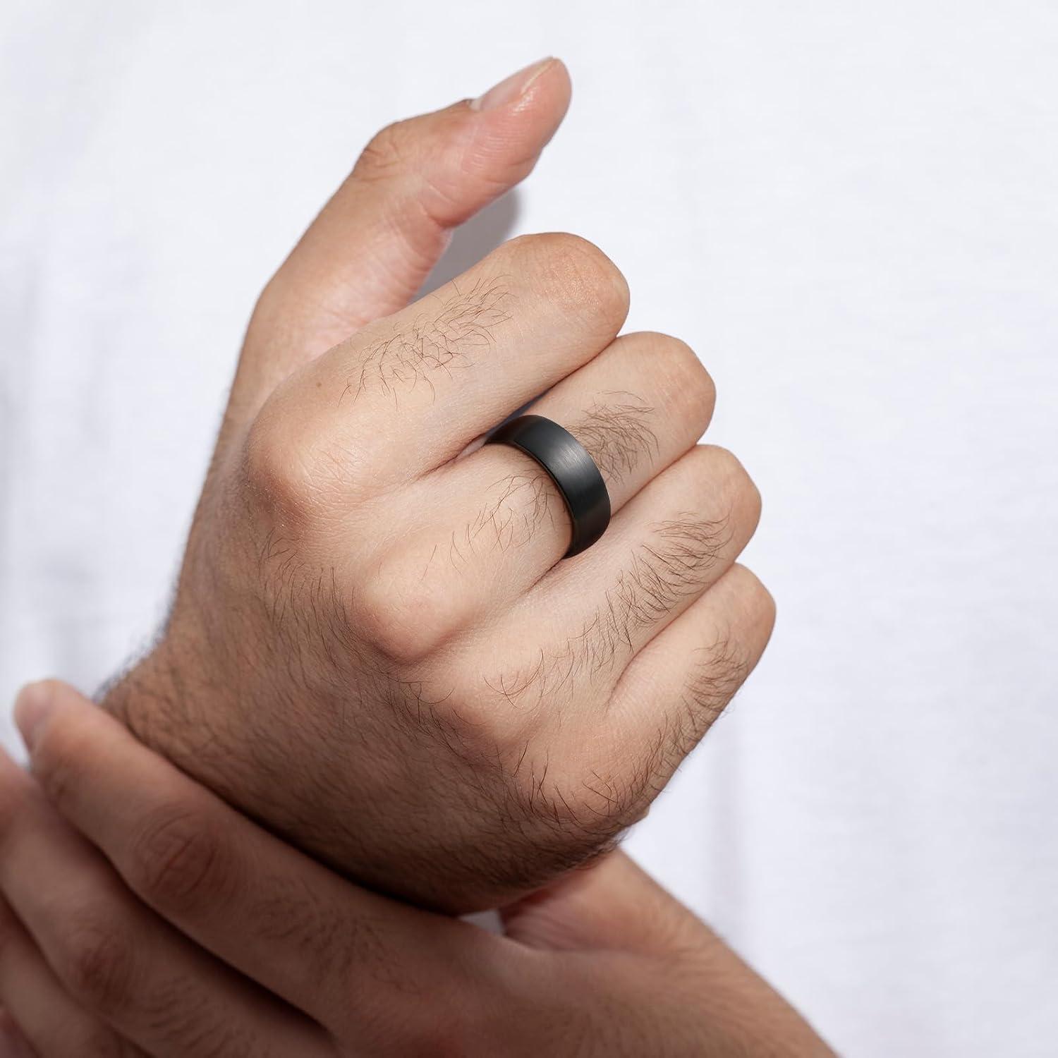 imageKing Will Wedding Band for Men Women 24678mm Domed Matte Brushed Tungsten Carbide Rings SolidDual Color Engagement Rings Comfort FitBlackBlue Ceramic8mm