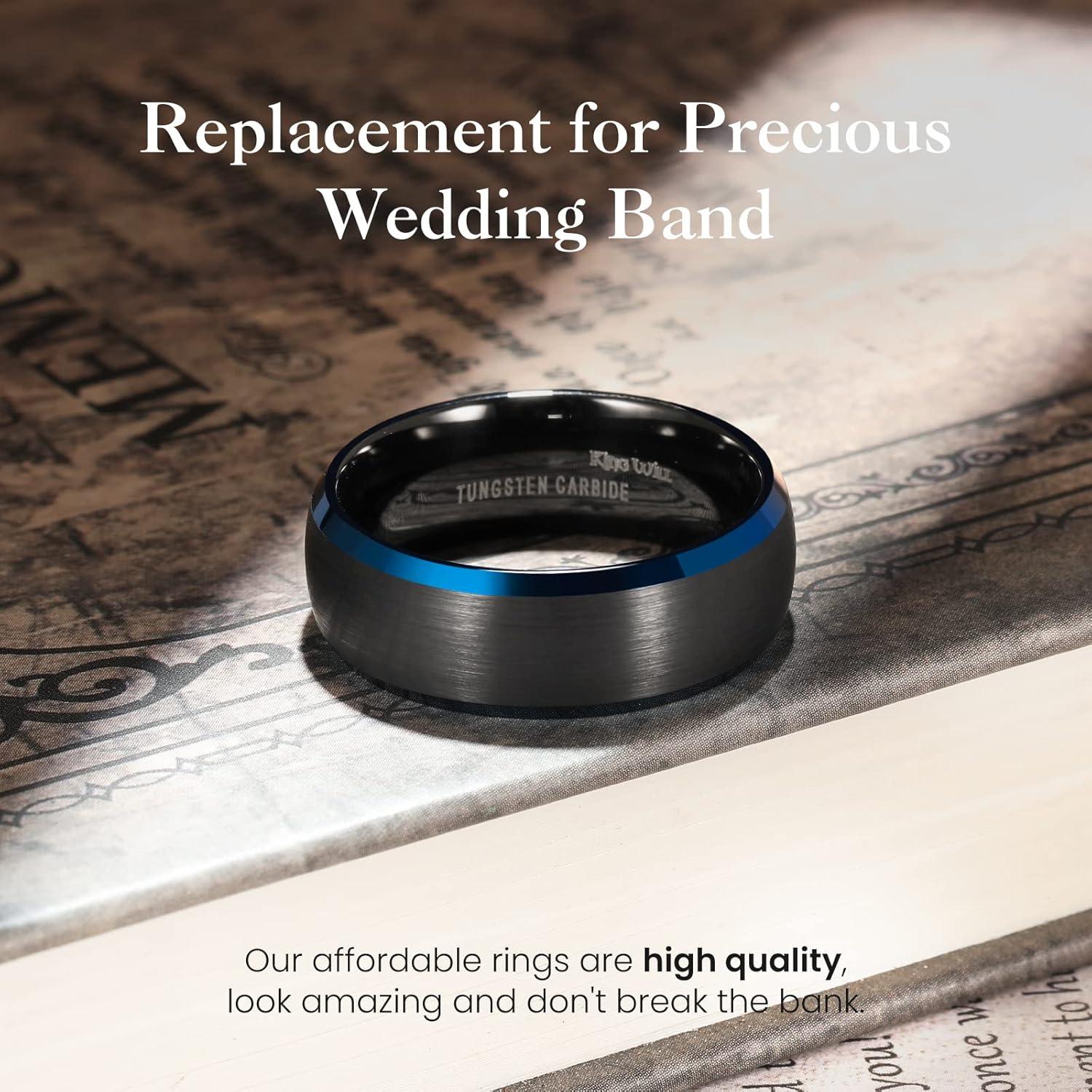 imageKing Will Wedding Band for Men Women 24678mm Domed Matte Brushed Tungsten Carbide Rings SolidDual Color Engagement Rings Comfort FitBlackBlue Polished Edge8mm