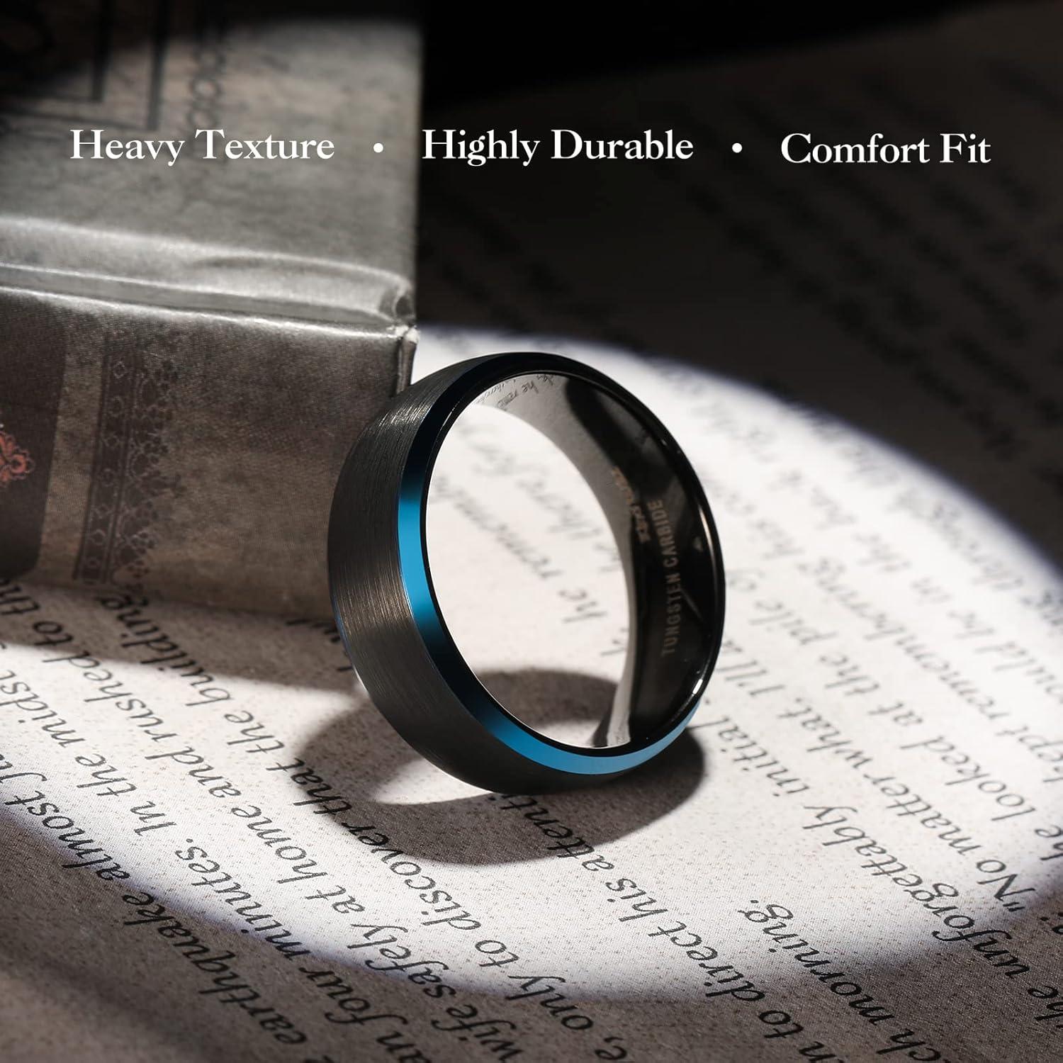 imageKing Will Wedding Band for Men Women 24678mm Domed Matte Brushed Tungsten Carbide Rings SolidDual Color Engagement Rings Comfort FitBlackBlue Polished Edge8mm