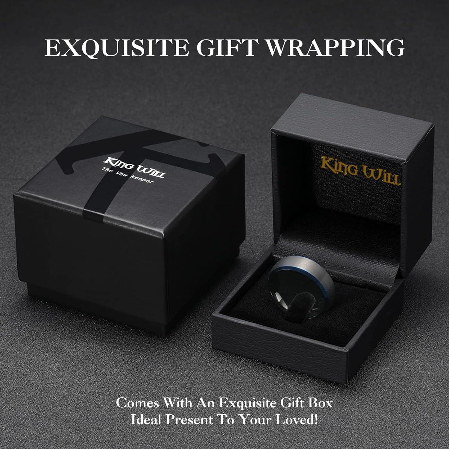 imageKing Will Wedding Band for Men Women 24678mm Domed Matte Brushed Tungsten Carbide Rings SolidDual Color Engagement Rings Comfort FitBlackBlue Polished Edge8mm