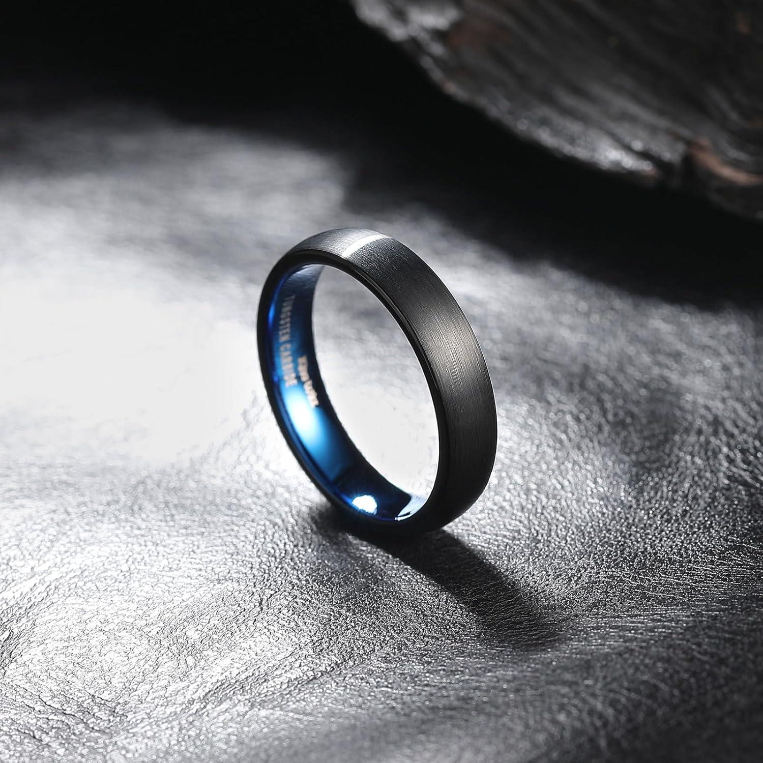 imageKing Will Wedding Band for Men Women 24678mm Domed Matte Brushed Tungsten Carbide Rings SolidDual Color Engagement Rings Comfort FitBlackBlue5mm