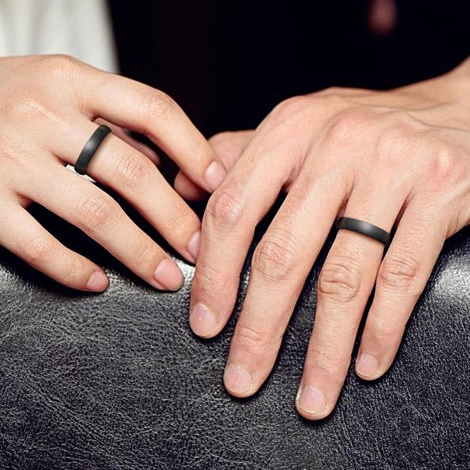 imageKing Will Wedding Band for Men Women 24678mm Domed Matte Brushed Tungsten Carbide Rings SolidDual Color Engagement Rings Comfort FitBlackBlue5mm