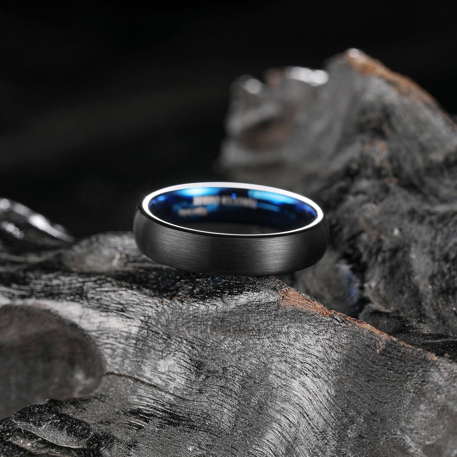 imageKing Will Wedding Band for Men Women 24678mm Domed Matte Brushed Tungsten Carbide Rings SolidDual Color Engagement Rings Comfort FitBlackBlue5mm