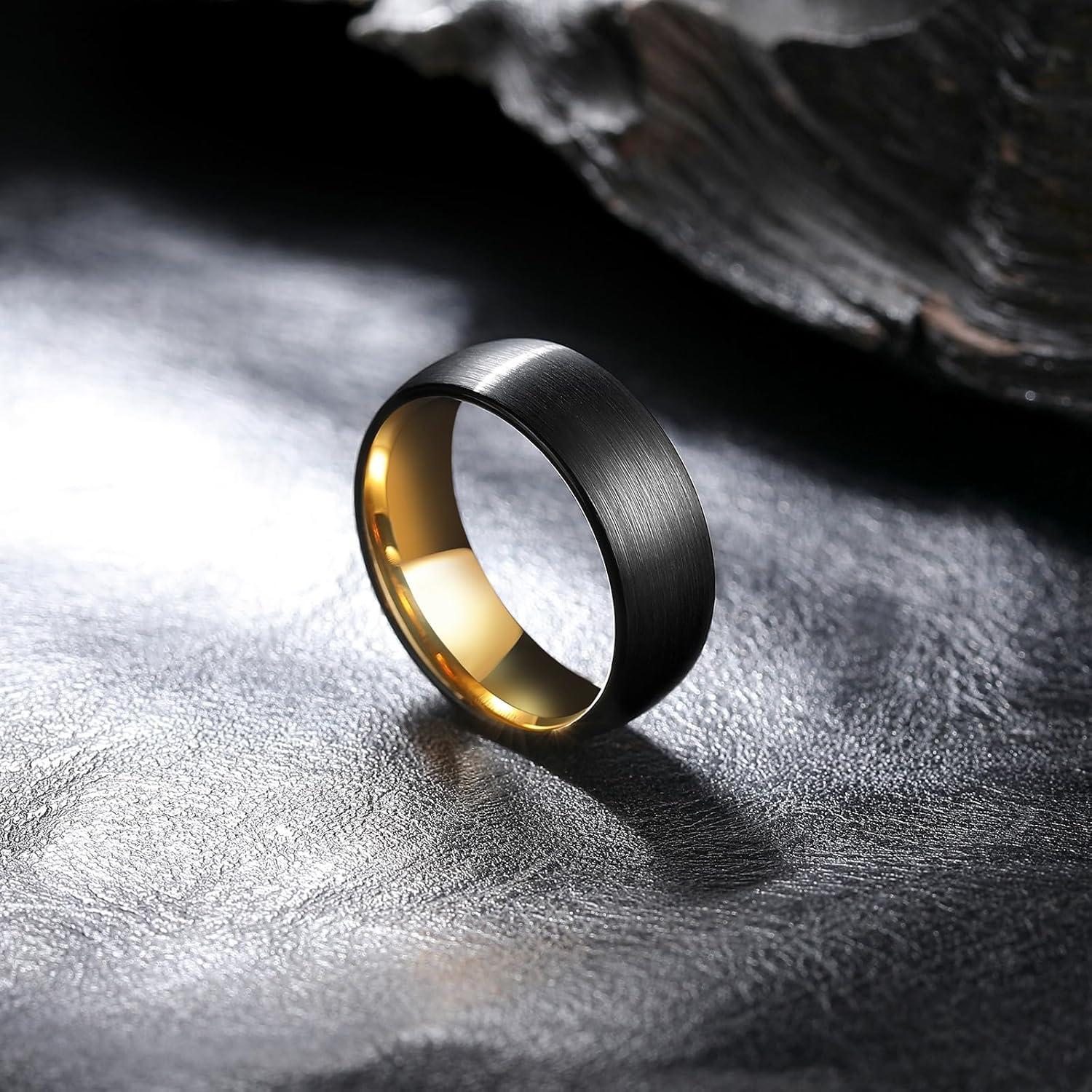 imageKing Will Wedding Band for Men Women 24678mm Domed Matte Brushed Tungsten Carbide Rings SolidDual Color Engagement Rings Comfort FitBlackGold8mm