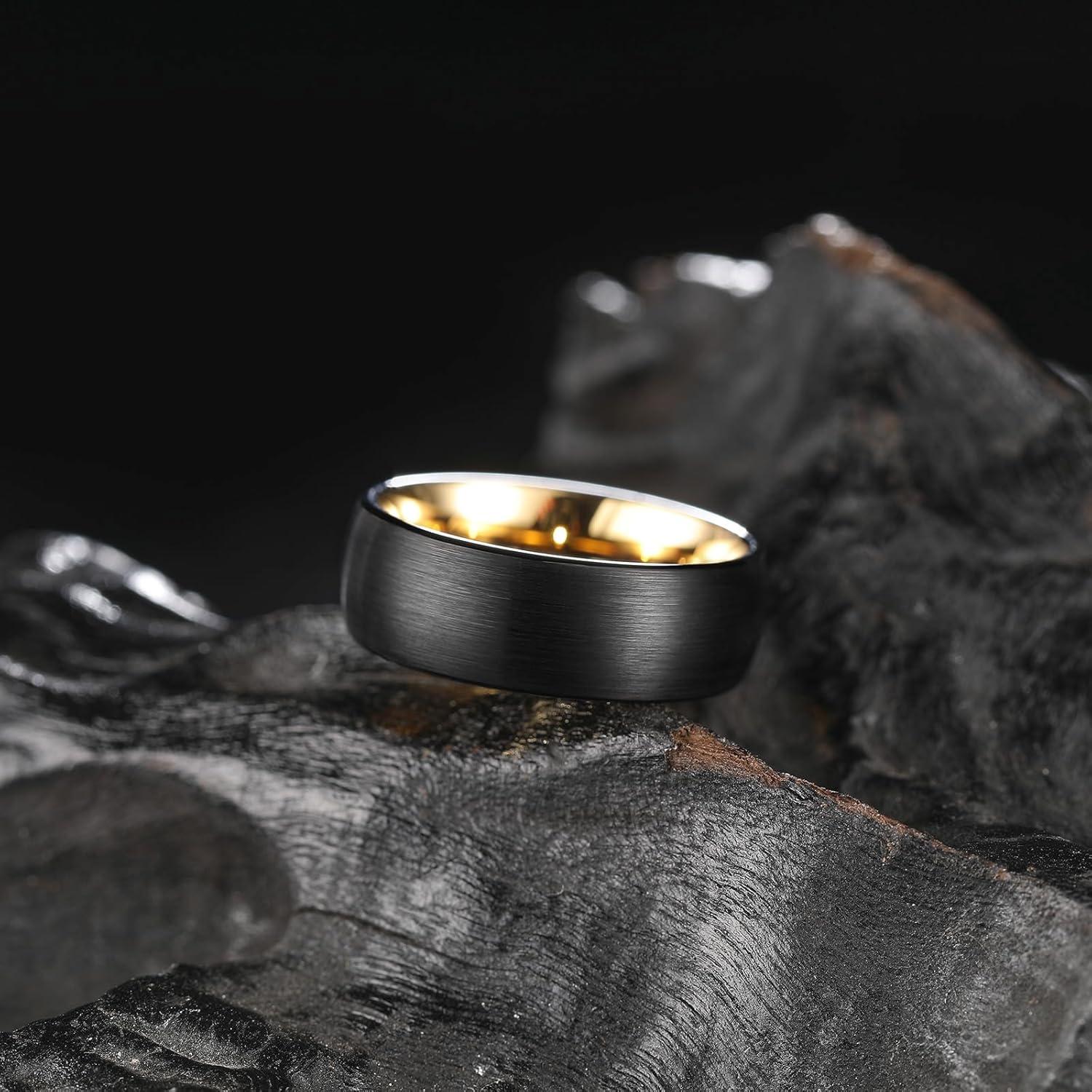imageKing Will Wedding Band for Men Women 24678mm Domed Matte Brushed Tungsten Carbide Rings SolidDual Color Engagement Rings Comfort FitBlackGold8mm