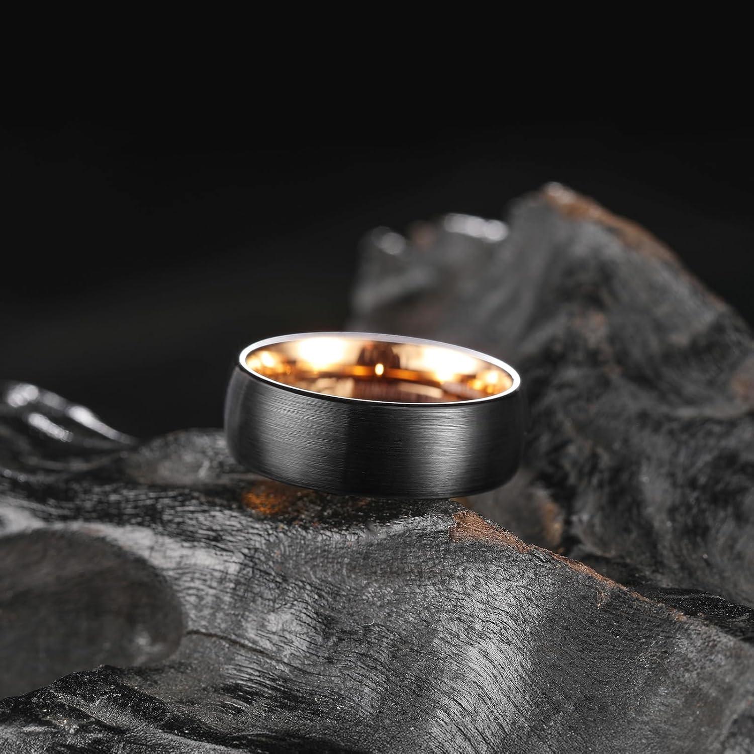 imageKing Will Wedding Band for Men Women 24678mm Domed Matte Brushed Tungsten Carbide Rings SolidDual Color Engagement Rings Comfort FitBlackRose Gold8mm