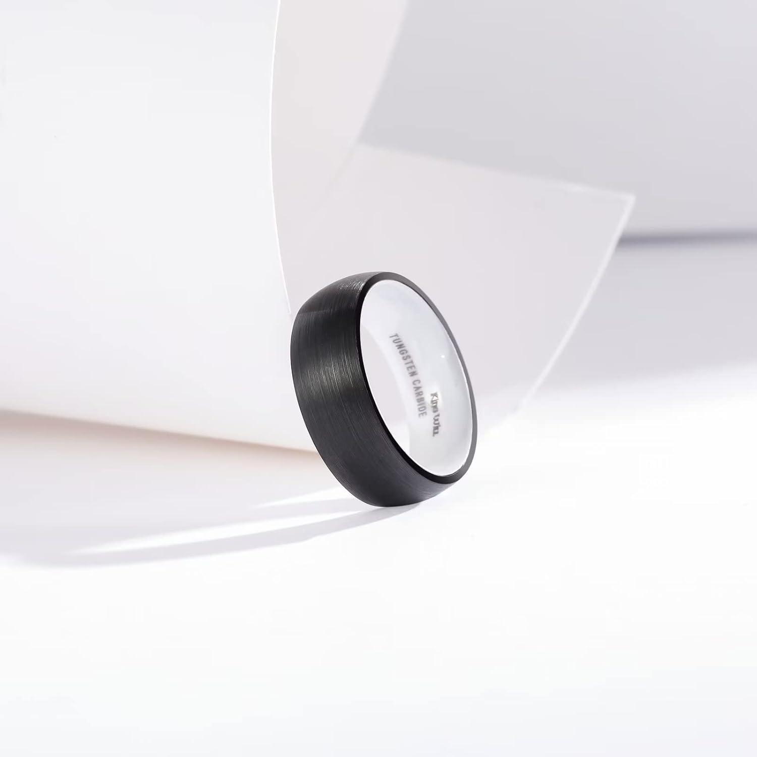 imageKing Will Wedding Band for Men Women 24678mm Domed Matte Brushed Tungsten Carbide Rings SolidDual Color Engagement Rings Comfort FitBlackWhite Ceramic8mm