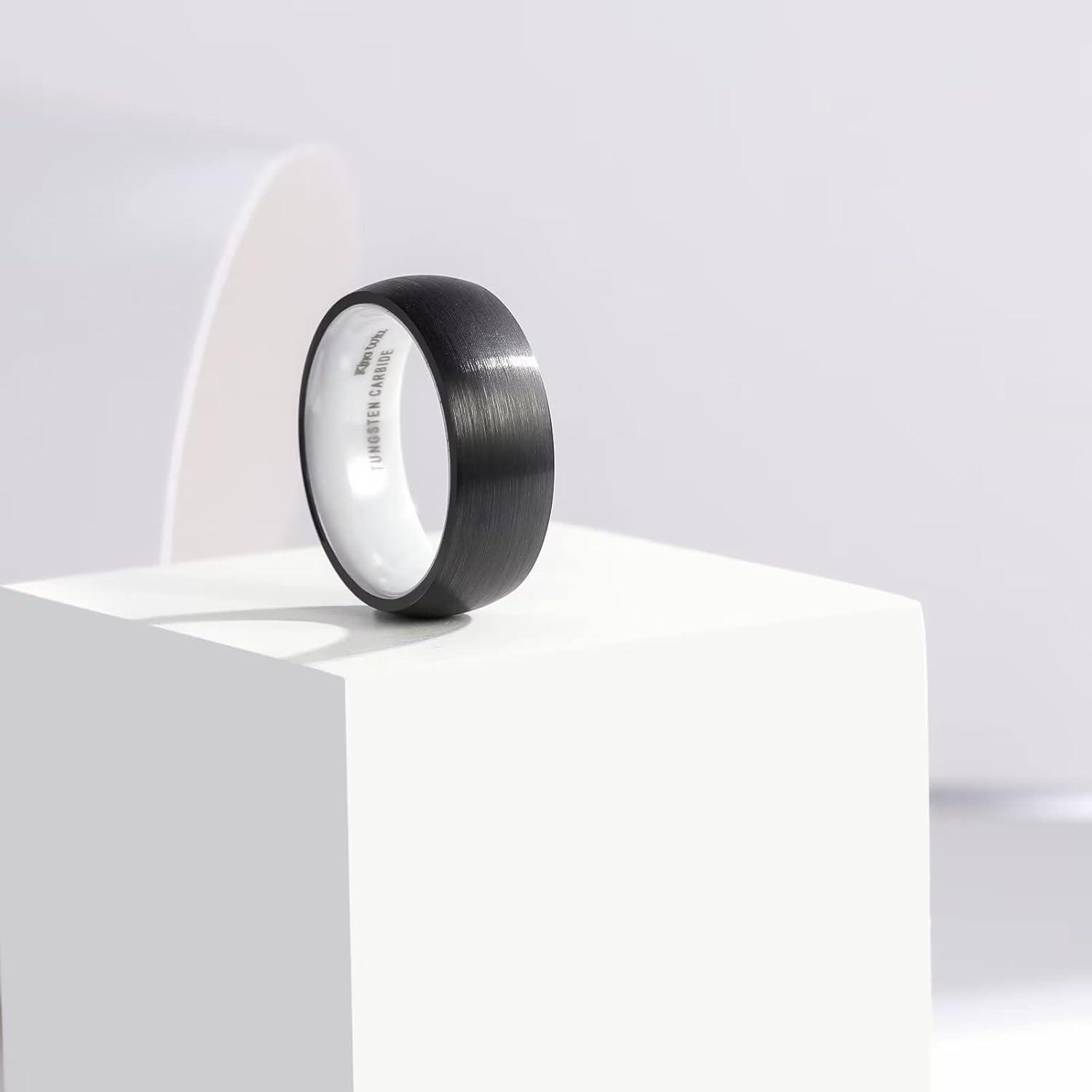 imageKing Will Wedding Band for Men Women 24678mm Domed Matte Brushed Tungsten Carbide Rings SolidDual Color Engagement Rings Comfort FitBlackWhite Ceramic8mm