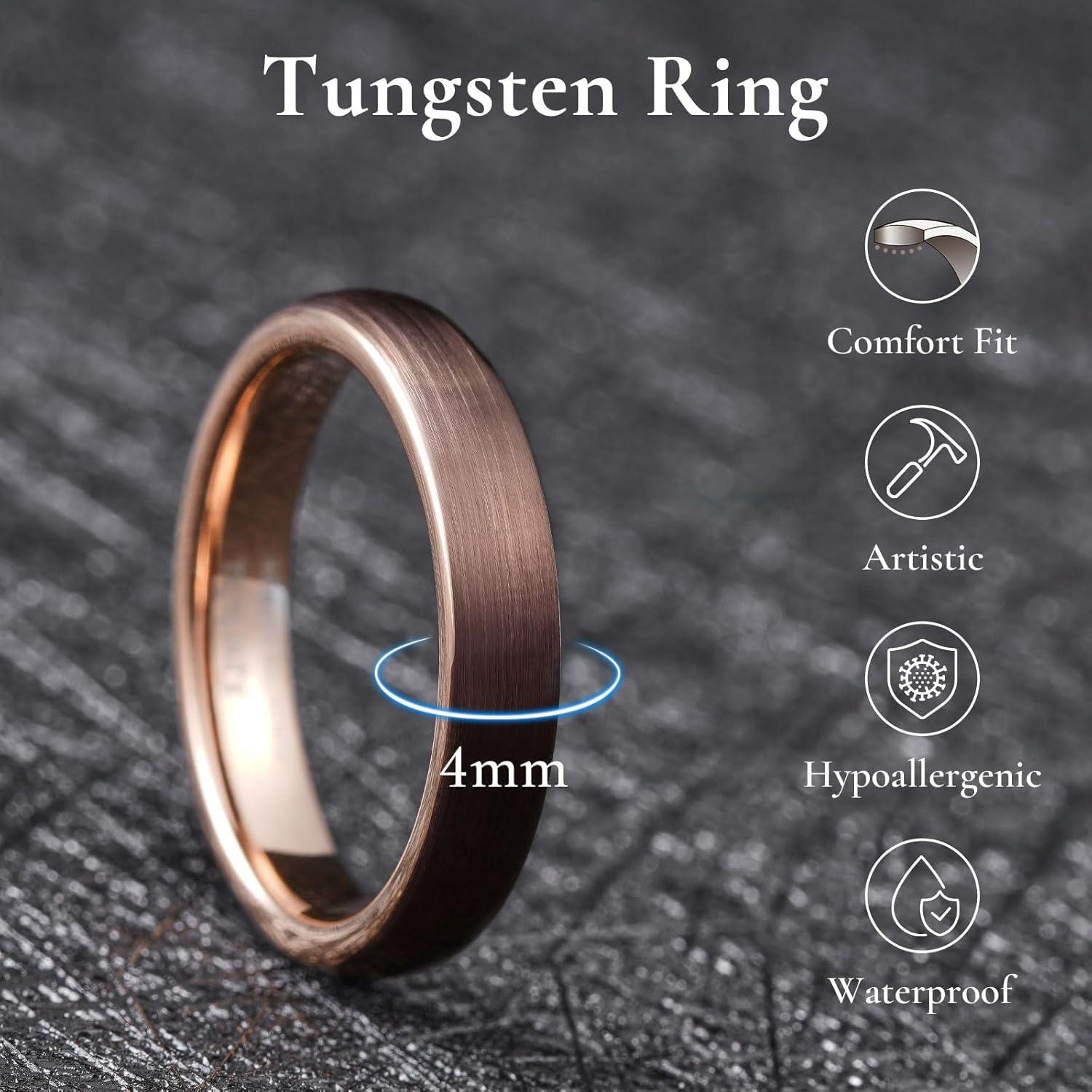 imageKing Will Wedding Band for Men Women 24678mm Domed Matte Brushed Tungsten Carbide Rings SolidDual Color Engagement Rings Comfort FitBrown4mm
