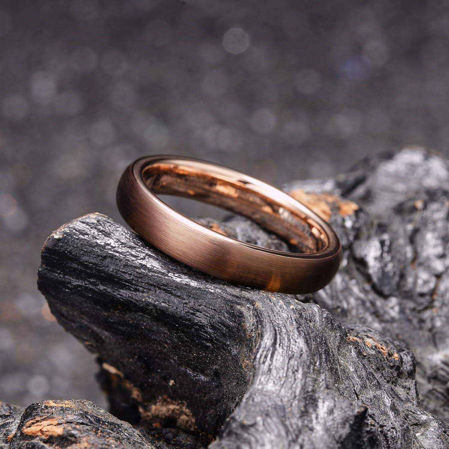 imageKing Will Wedding Band for Men Women 24678mm Domed Matte Brushed Tungsten Carbide Rings SolidDual Color Engagement Rings Comfort FitBrown4mm