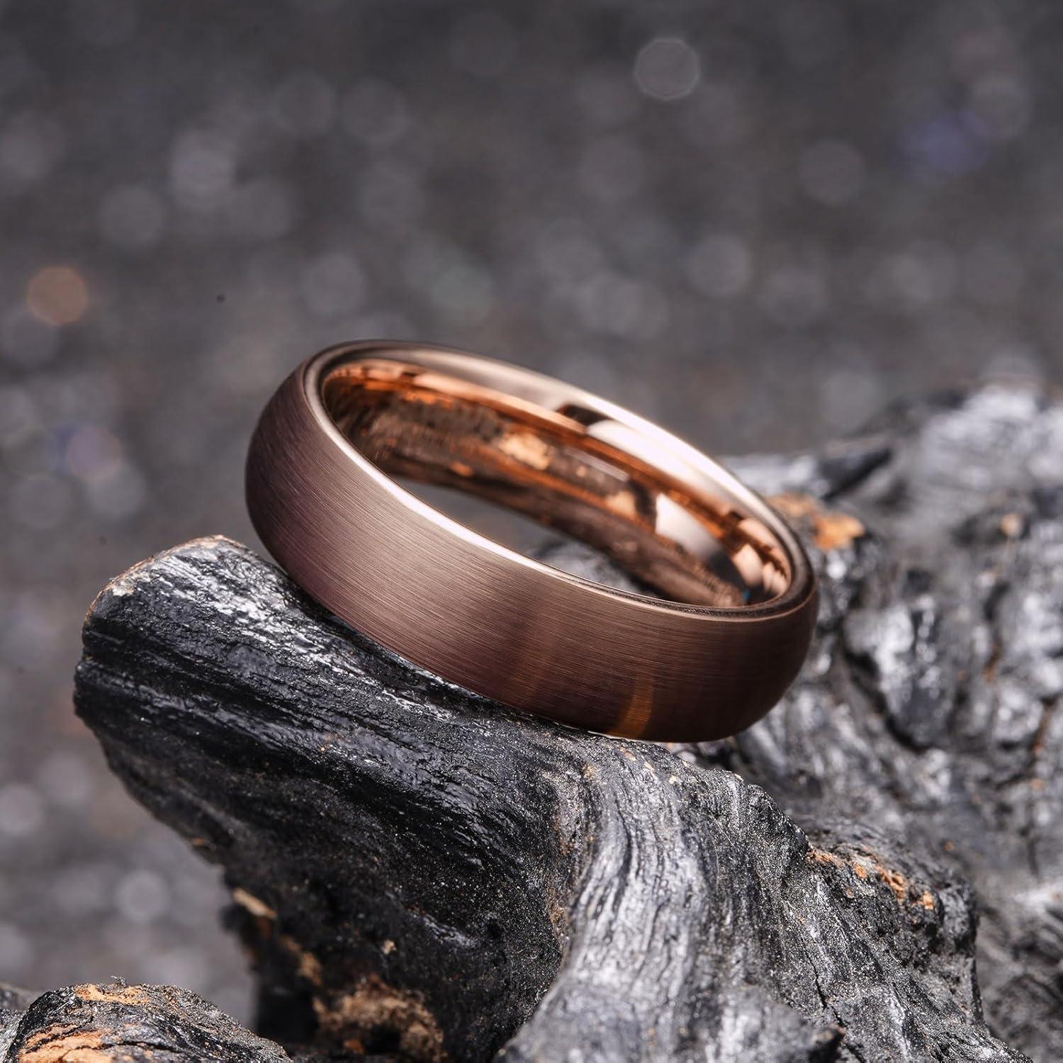 imageKing Will Wedding Band for Men Women 24678mm Domed Matte Brushed Tungsten Carbide Rings SolidDual Color Engagement Rings Comfort FitBrown6mm