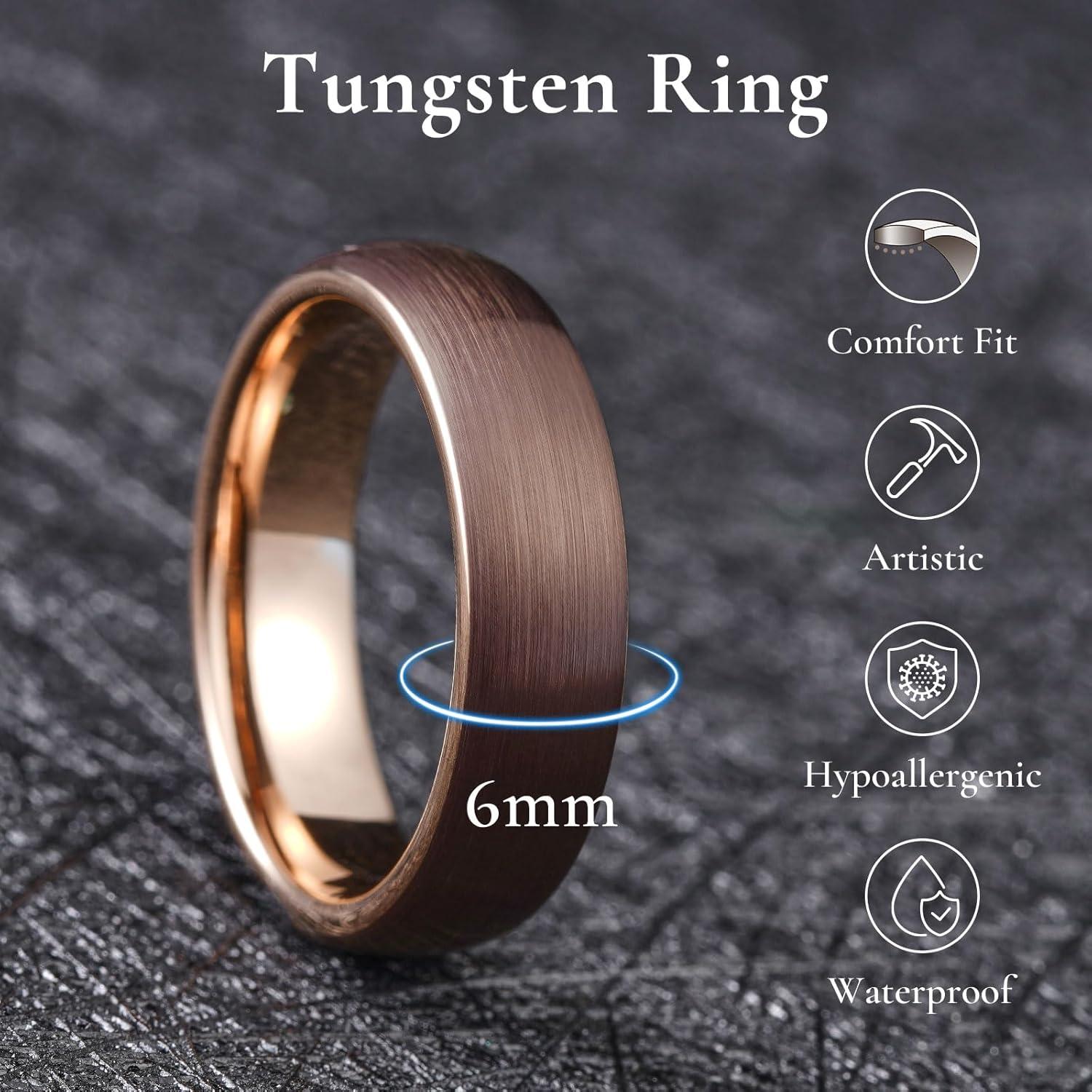 imageKing Will Wedding Band for Men Women 24678mm Domed Matte Brushed Tungsten Carbide Rings SolidDual Color Engagement Rings Comfort FitBrown6mm