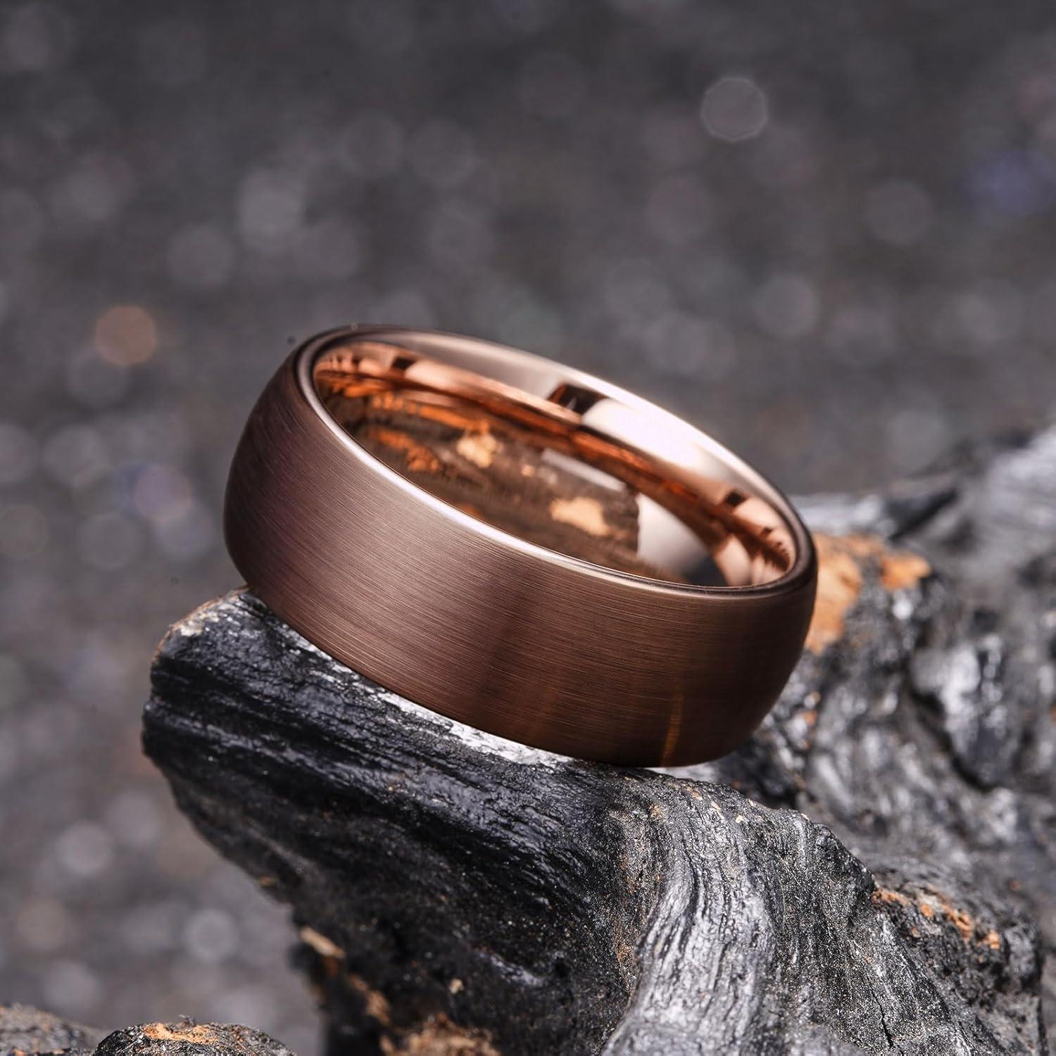 imageKing Will Wedding Band for Men Women 24678mm Domed Matte Brushed Tungsten Carbide Rings SolidDual Color Engagement Rings Comfort FitBrown8mm
