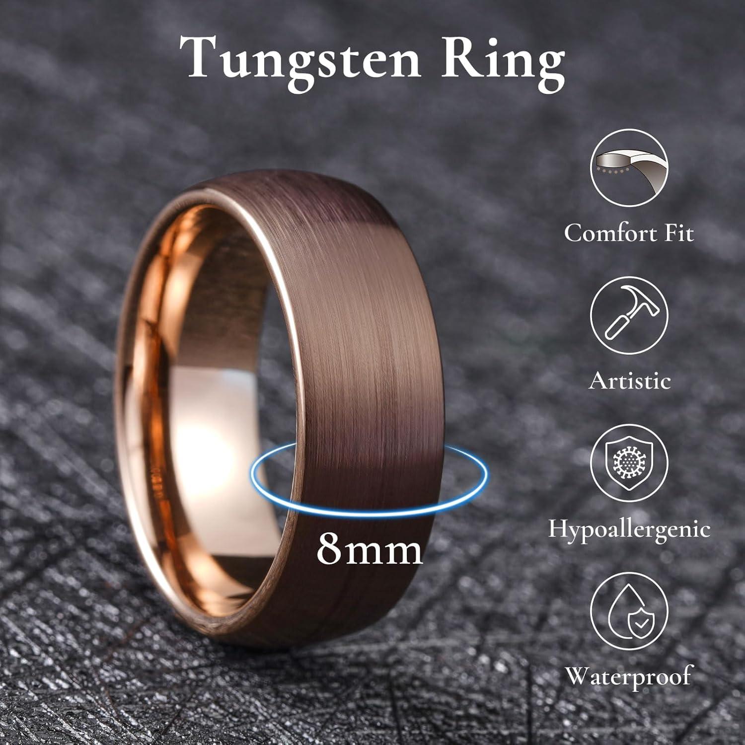 imageKing Will Wedding Band for Men Women 24678mm Domed Matte Brushed Tungsten Carbide Rings SolidDual Color Engagement Rings Comfort FitBrown8mm