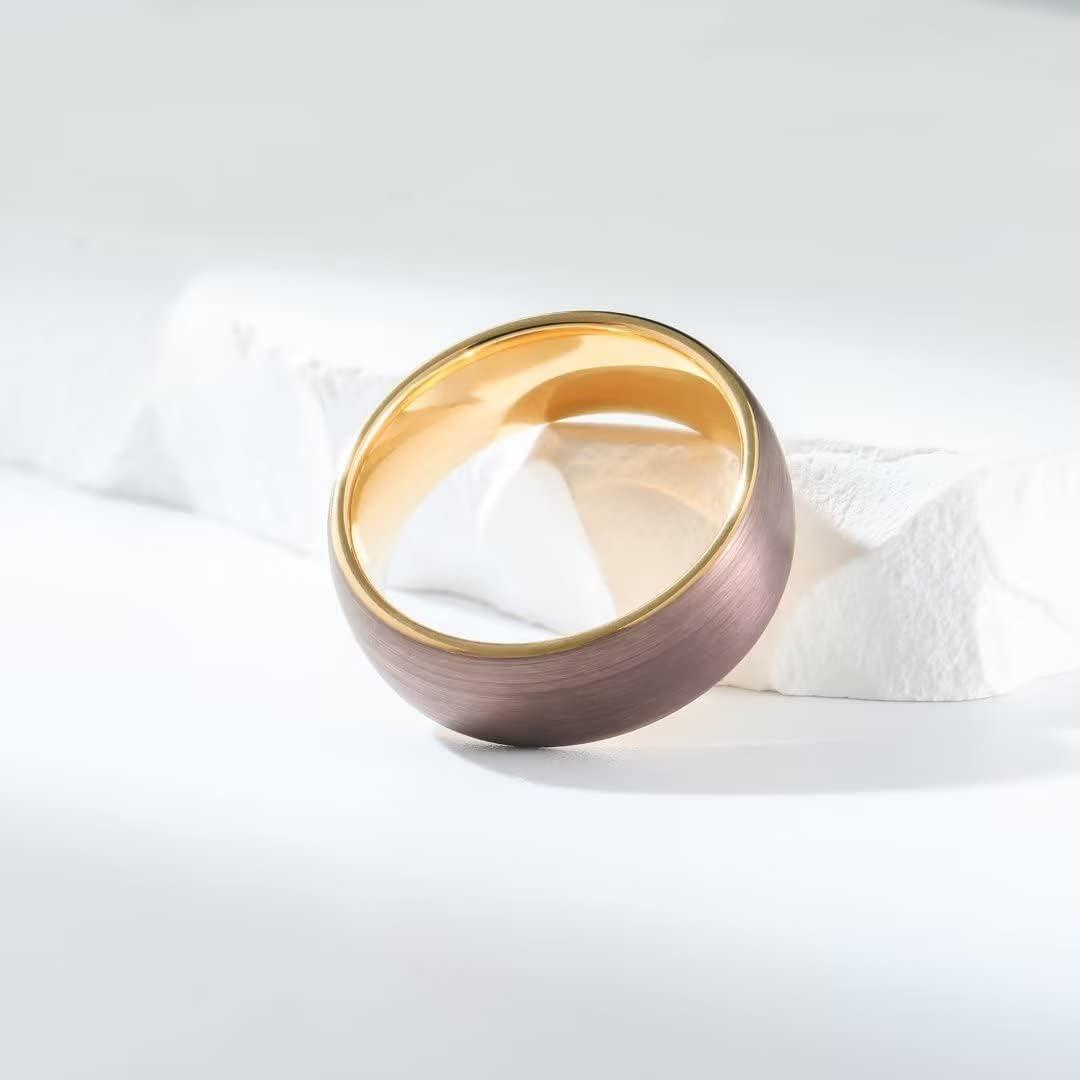 imageKing Will Wedding Band for Men Women 24678mm Domed Matte Brushed Tungsten Carbide Rings SolidDual Color Engagement Rings Comfort FitBrownGold8mm