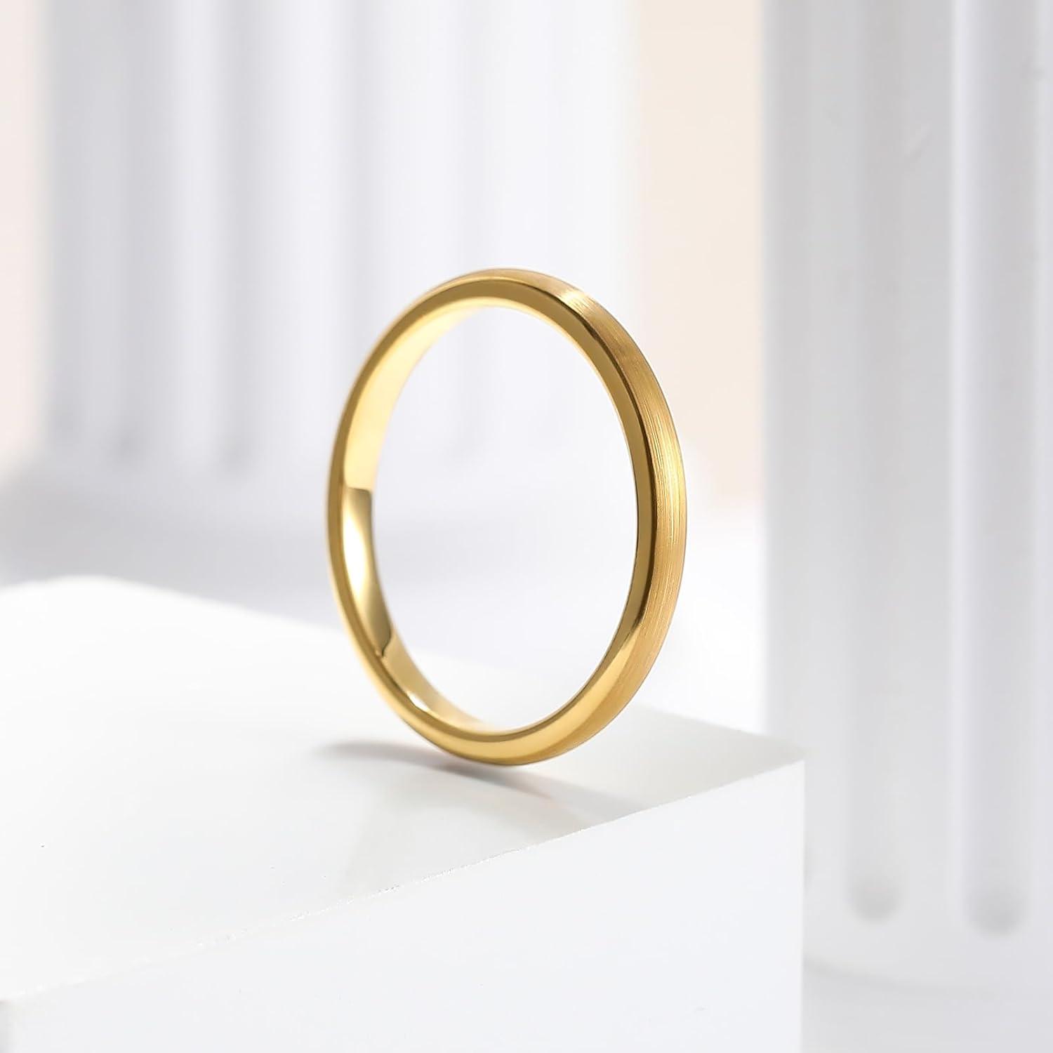 imageKing Will Wedding Band for Men Women 24678mm Domed Matte Brushed Tungsten Carbide Rings SolidDual Color Engagement Rings Comfort FitGold2mm