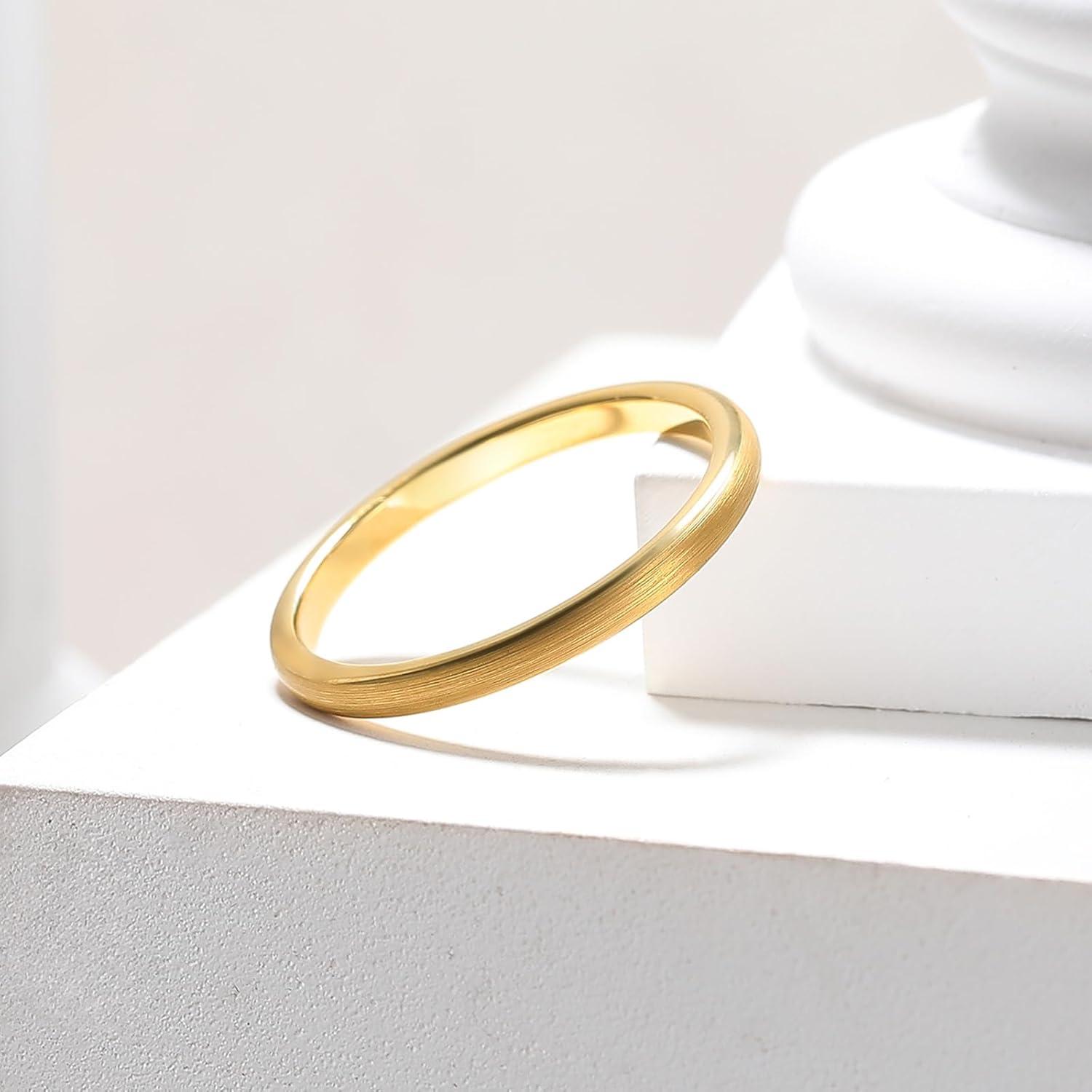 imageKing Will Wedding Band for Men Women 24678mm Domed Matte Brushed Tungsten Carbide Rings SolidDual Color Engagement Rings Comfort FitGold2mm