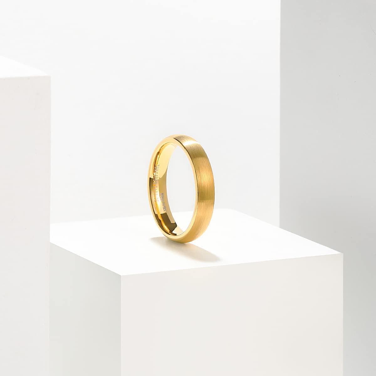 imageKing Will Wedding Band for Men Women 24678mm Domed Matte Brushed Tungsten Carbide Rings SolidDual Color Engagement Rings Comfort FitGold4mm