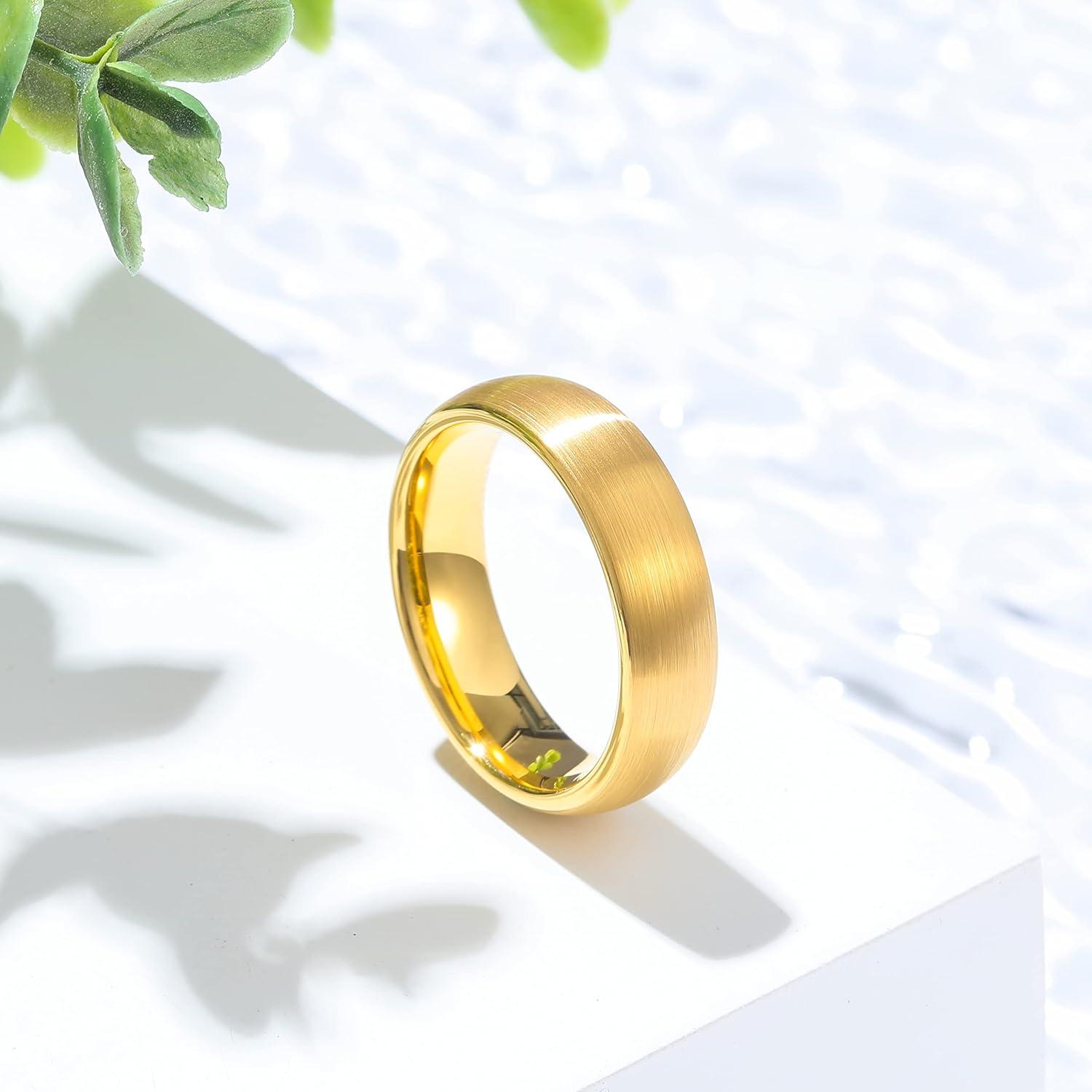 imageKing Will Wedding Band for Men Women 24678mm Domed Matte Brushed Tungsten Carbide Rings SolidDual Color Engagement Rings Comfort FitGold6mm