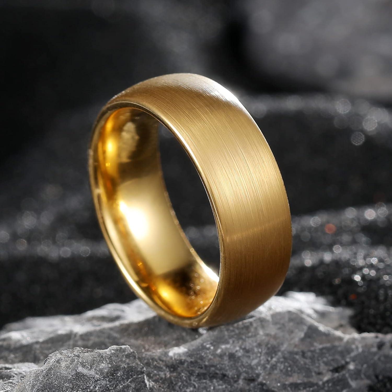 imageKing Will Wedding Band for Men Women 24678mm Domed Matte Brushed Tungsten Carbide Rings SolidDual Color Engagement Rings Comfort FitGold8mm