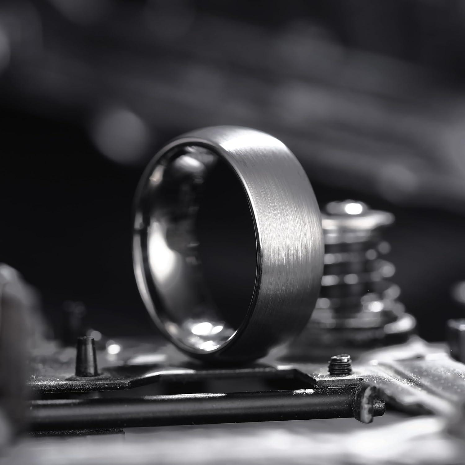 imageKing Will Wedding Band for Men Women 24678mm Domed Matte Brushed Tungsten Carbide Rings SolidDual Color Engagement Rings Comfort FitGunmetal Grey8mm