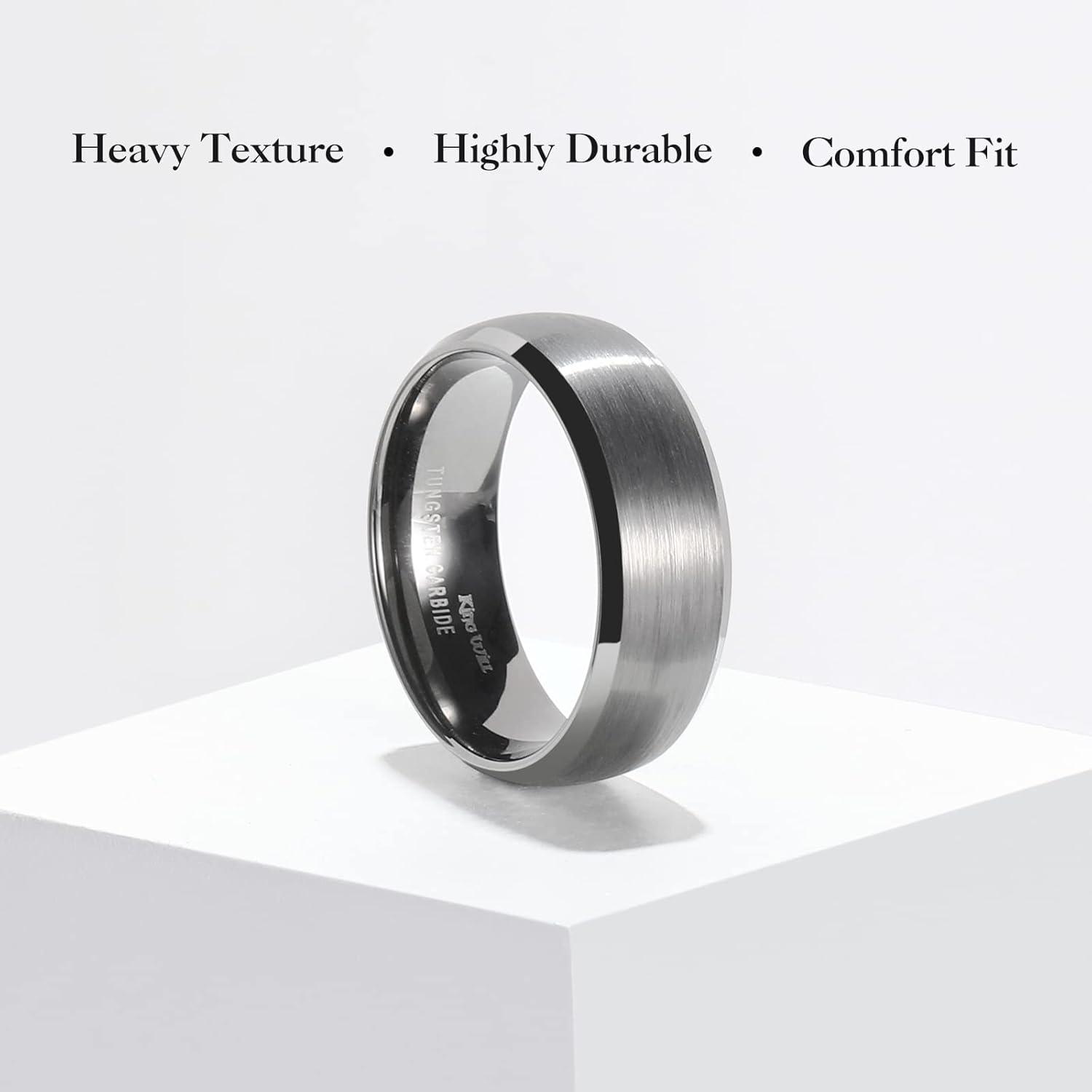 imageKing Will Wedding Band for Men Women 24678mm Domed Matte Brushed Tungsten Carbide Rings SolidDual Color Engagement Rings Comfort FitGunmetalPolished Edge8mm