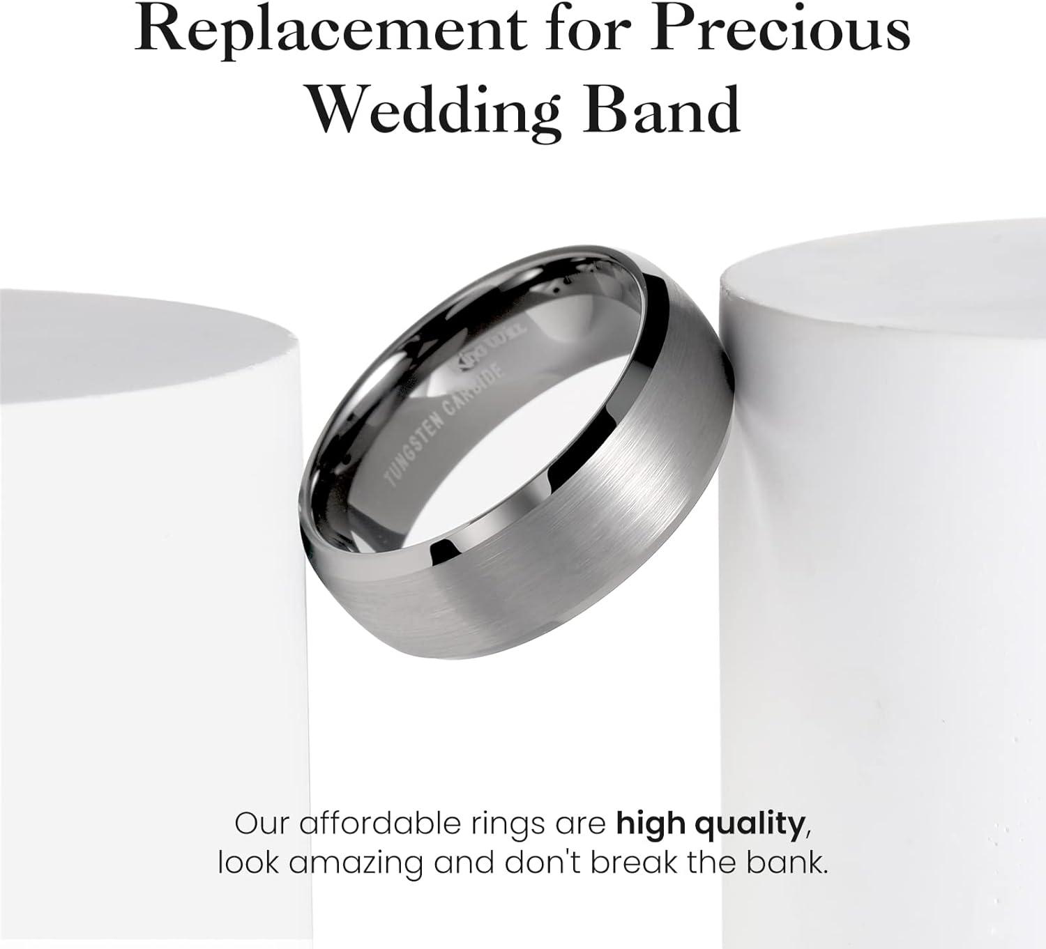 imageKing Will Wedding Band for Men Women 24678mm Domed Matte Brushed Tungsten Carbide Rings SolidDual Color Engagement Rings Comfort FitGunmetalPolished Edge8mm