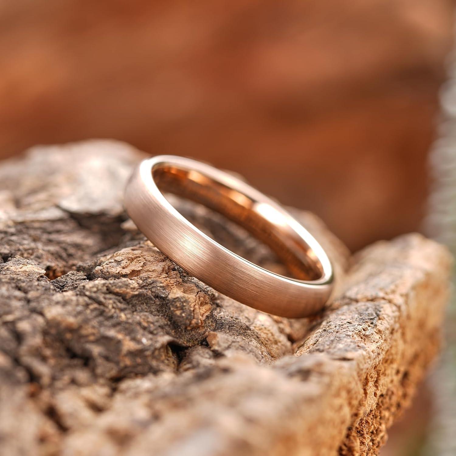 imageKing Will Wedding Band for Men Women 24678mm Domed Matte Brushed Tungsten Carbide Rings SolidDual Color Engagement Rings Comfort FitRose Gold4mm