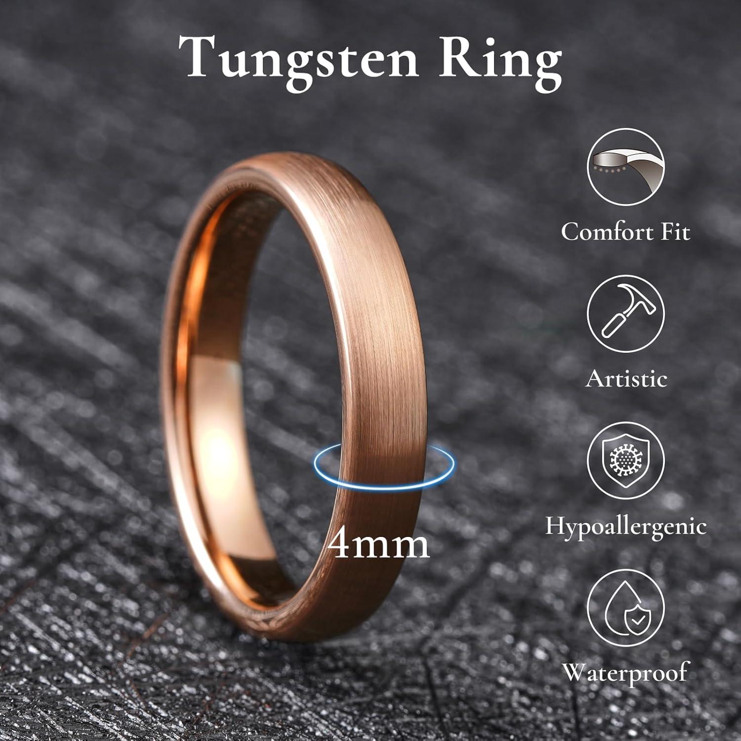 imageKing Will Wedding Band for Men Women 24678mm Domed Matte Brushed Tungsten Carbide Rings SolidDual Color Engagement Rings Comfort FitRose Gold4mm