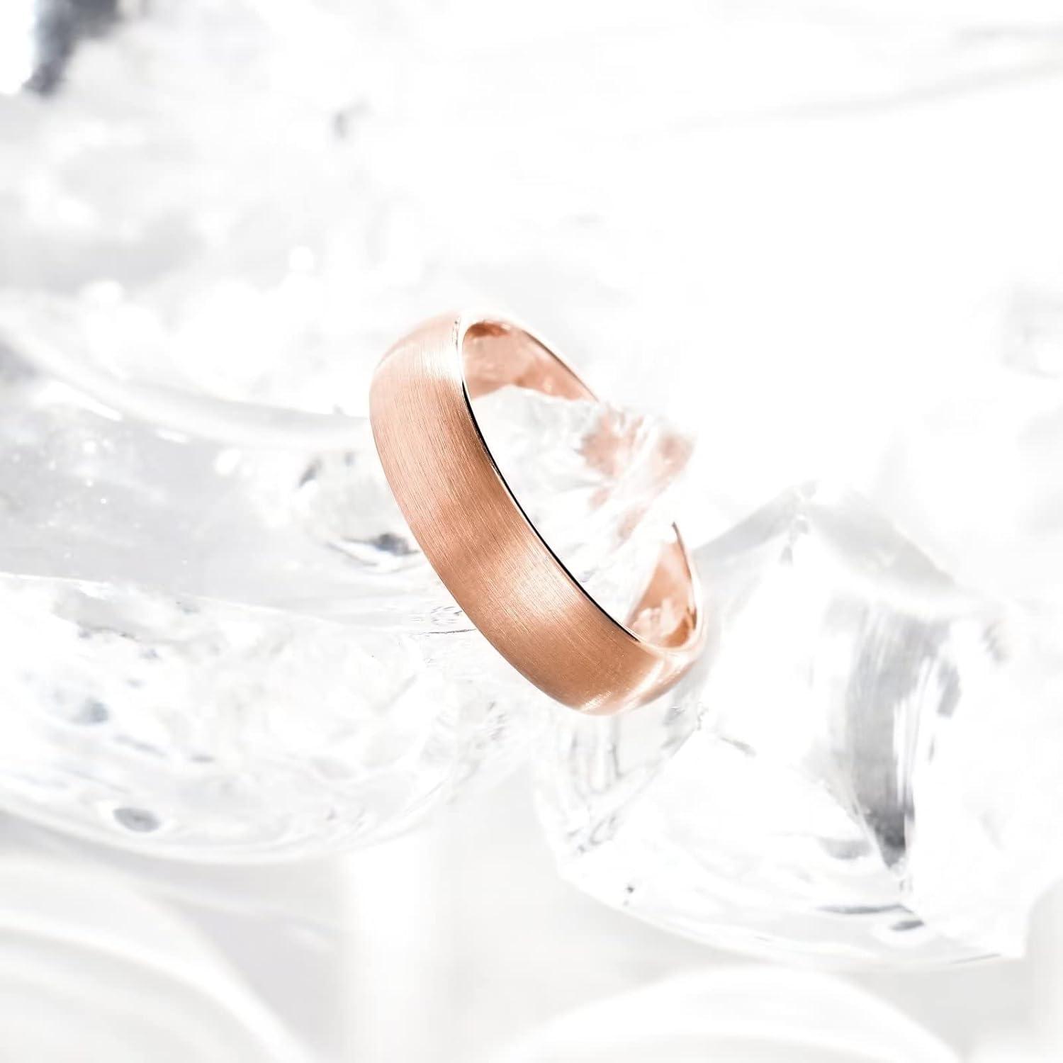 imageKing Will Wedding Band for Men Women 24678mm Domed Matte Brushed Tungsten Carbide Rings SolidDual Color Engagement Rings Comfort FitRose Gold6mm